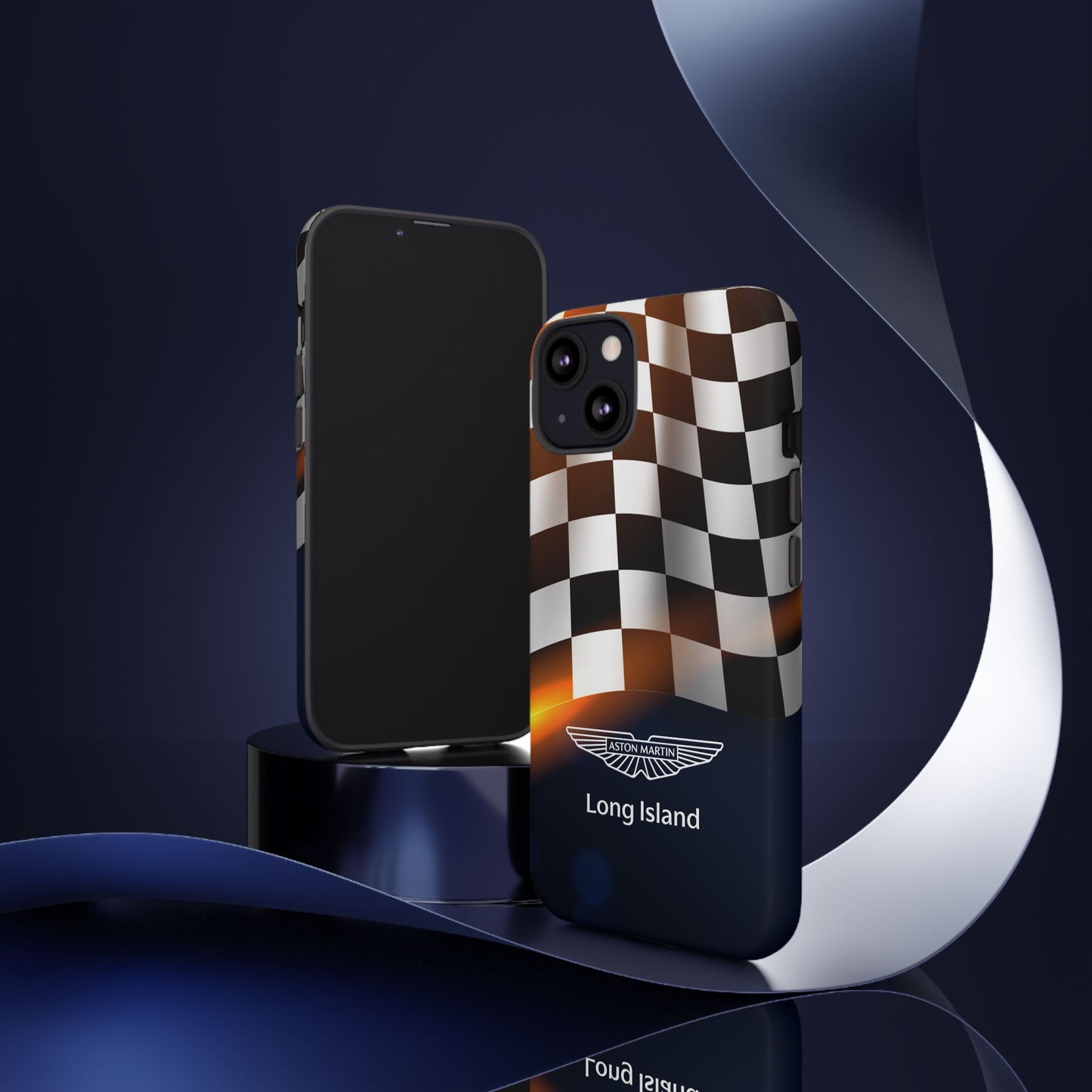 Aston Martin Long Island F1 Checkered Flag Impact-Resistant Phone Case | Durable Protection for Car Enthusiasts