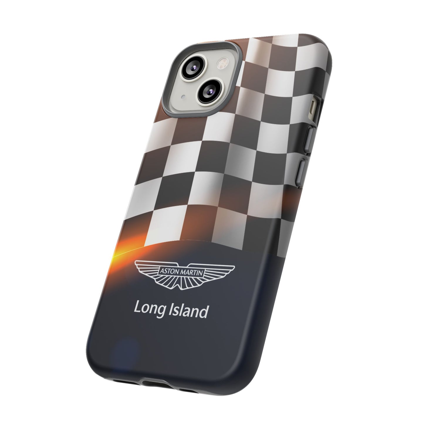 Aston Martin Long Island F1 Checkered Flag Impact-Resistant Phone Case | Durable Protection for Car Enthusiasts
