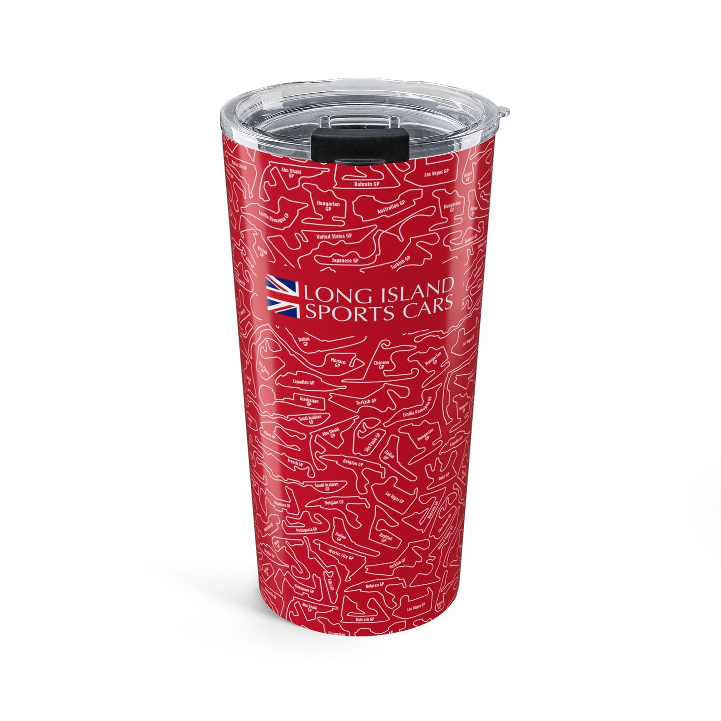 Long Island Sports Cars Vibrant Red F1 Racetrack 20oz Tumbler