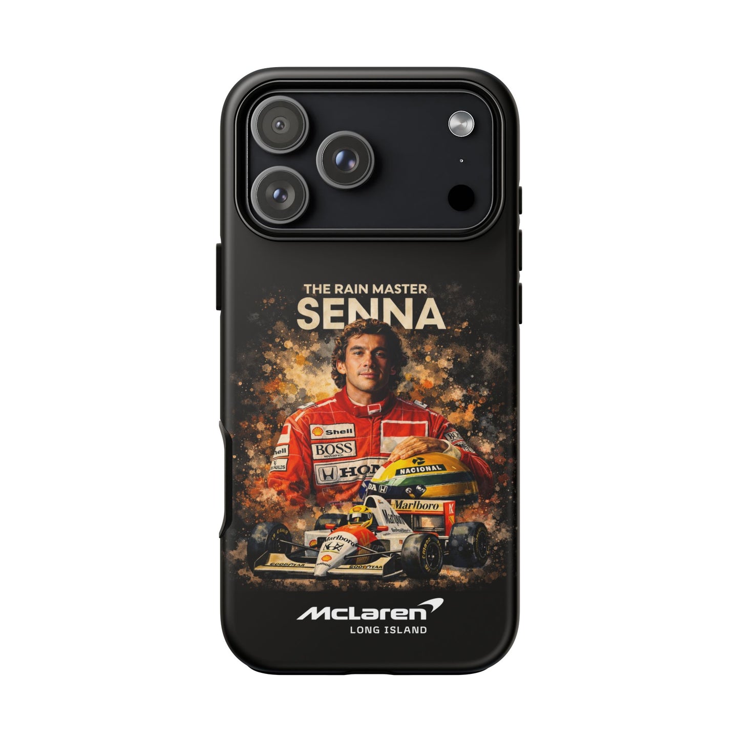 McLaren Long Island “The Rain Master” Ayrton Senna Inspired Impact-Resistant Phone Case | Durable Protection for Car Enthusiasts
