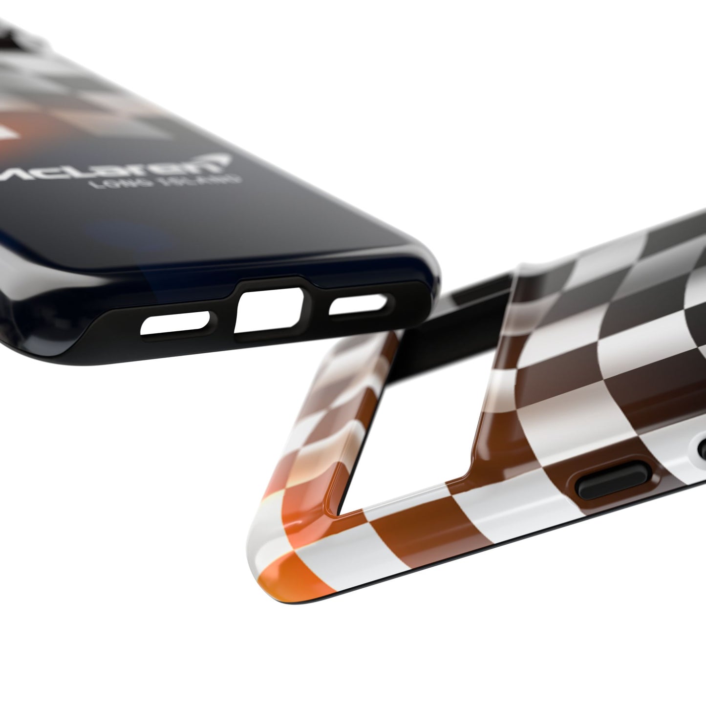 McLaren Long Island F1 Checkered Flag Impact-Resistant Phone Case | Durable Protection for Car Enthusiasts