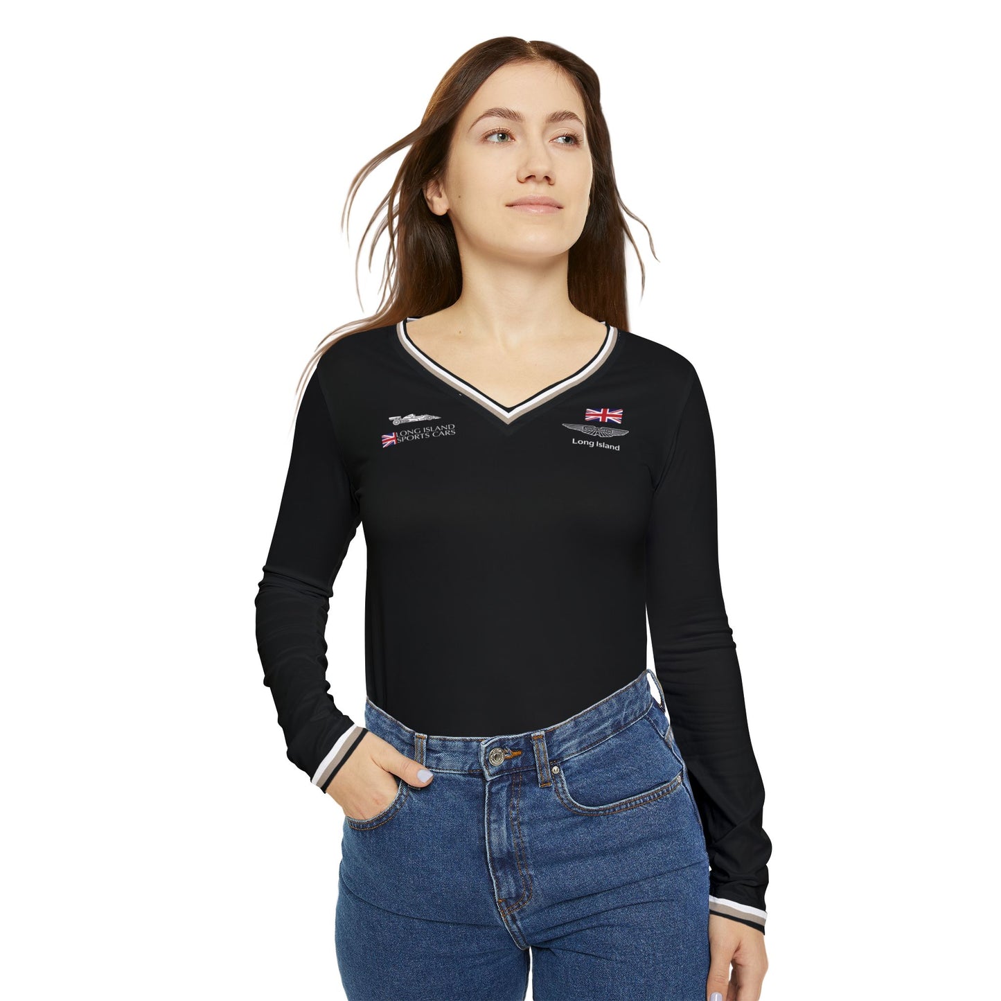 Aston Martin Long Island Long Sleeve V-Neck Shirt Performance Top for Women