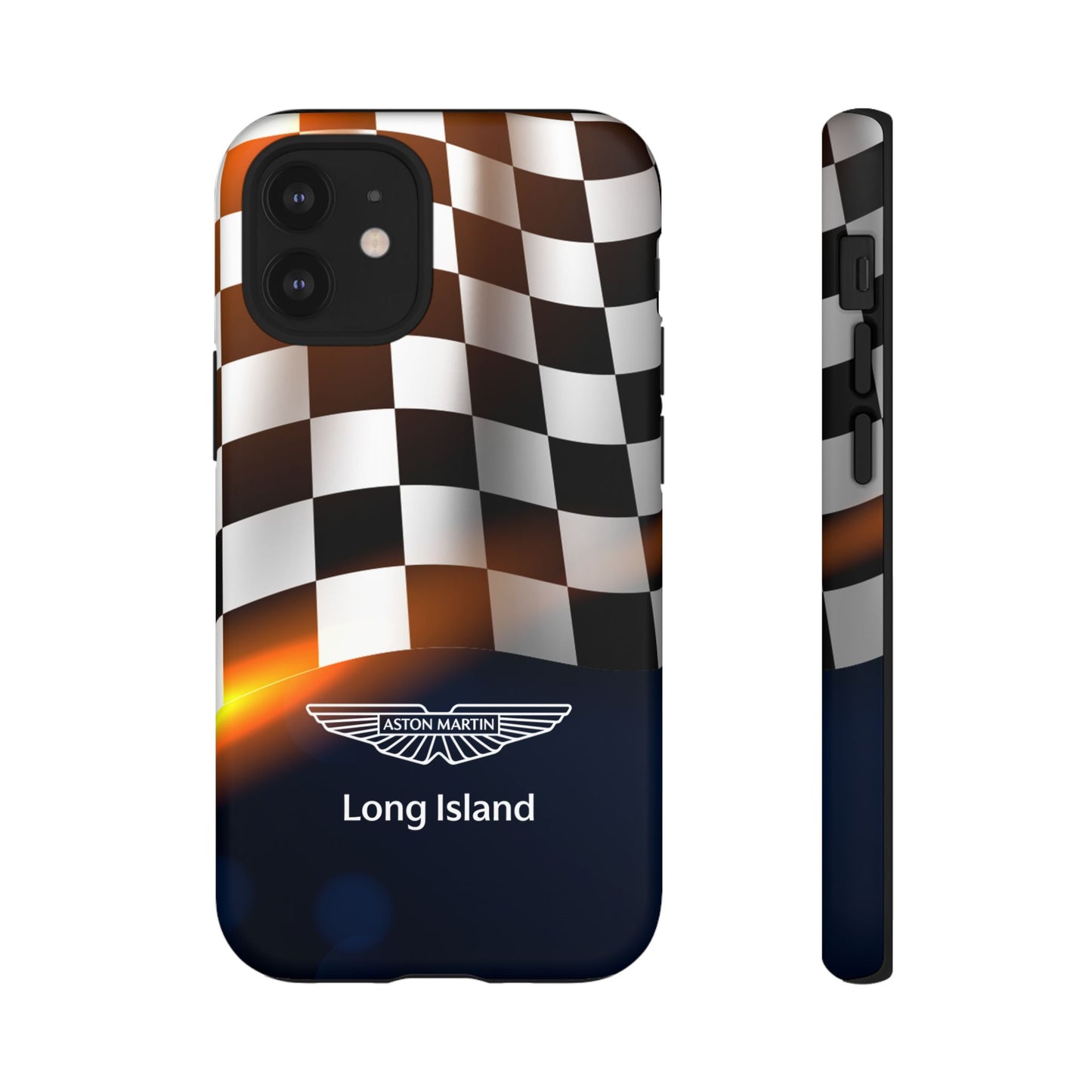 Aston Martin Long Island F1 Checkered Flag Impact-Resistant Phone Case | Durable Protection for Car Enthusiasts