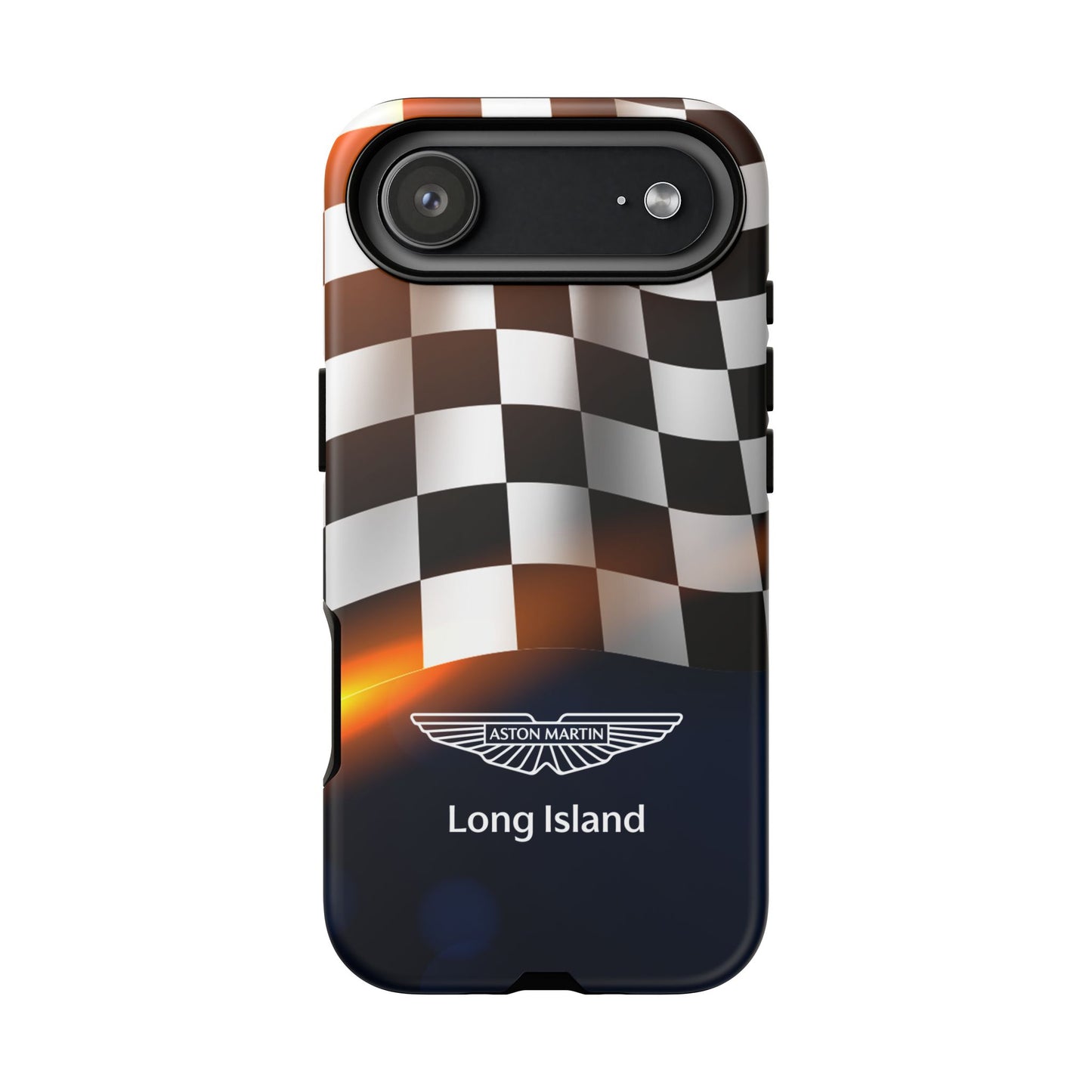 Aston Martin Long Island F1 Checkered Flag Impact-Resistant Phone Case | Durable Protection for Car Enthusiasts