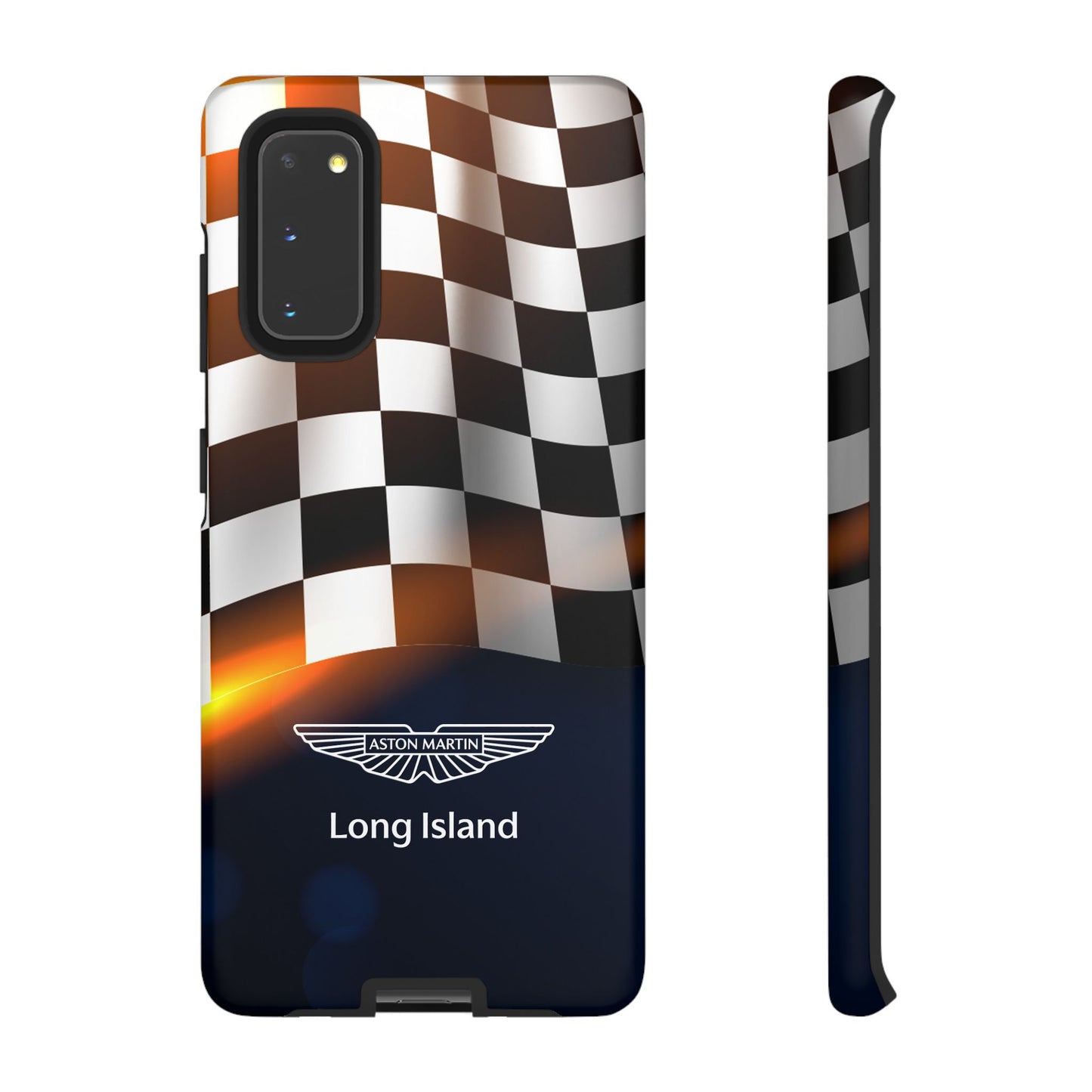 Aston Martin Long Island F1 Checkered Flag Impact-Resistant Phone Case | Durable Protection for Car Enthusiasts