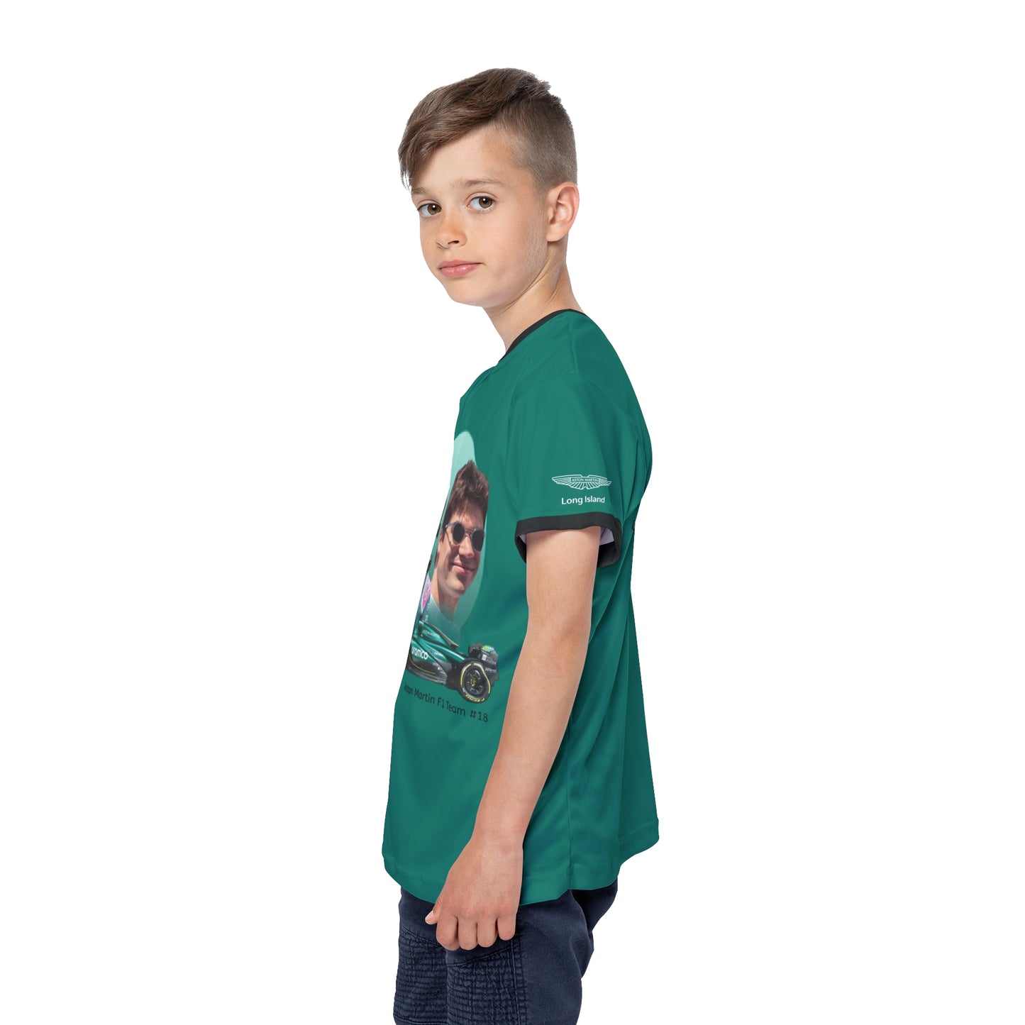 Kids Sports Jersey -Lance Stroll Formula 1 inspired Design for Young Speed Enthusiasts