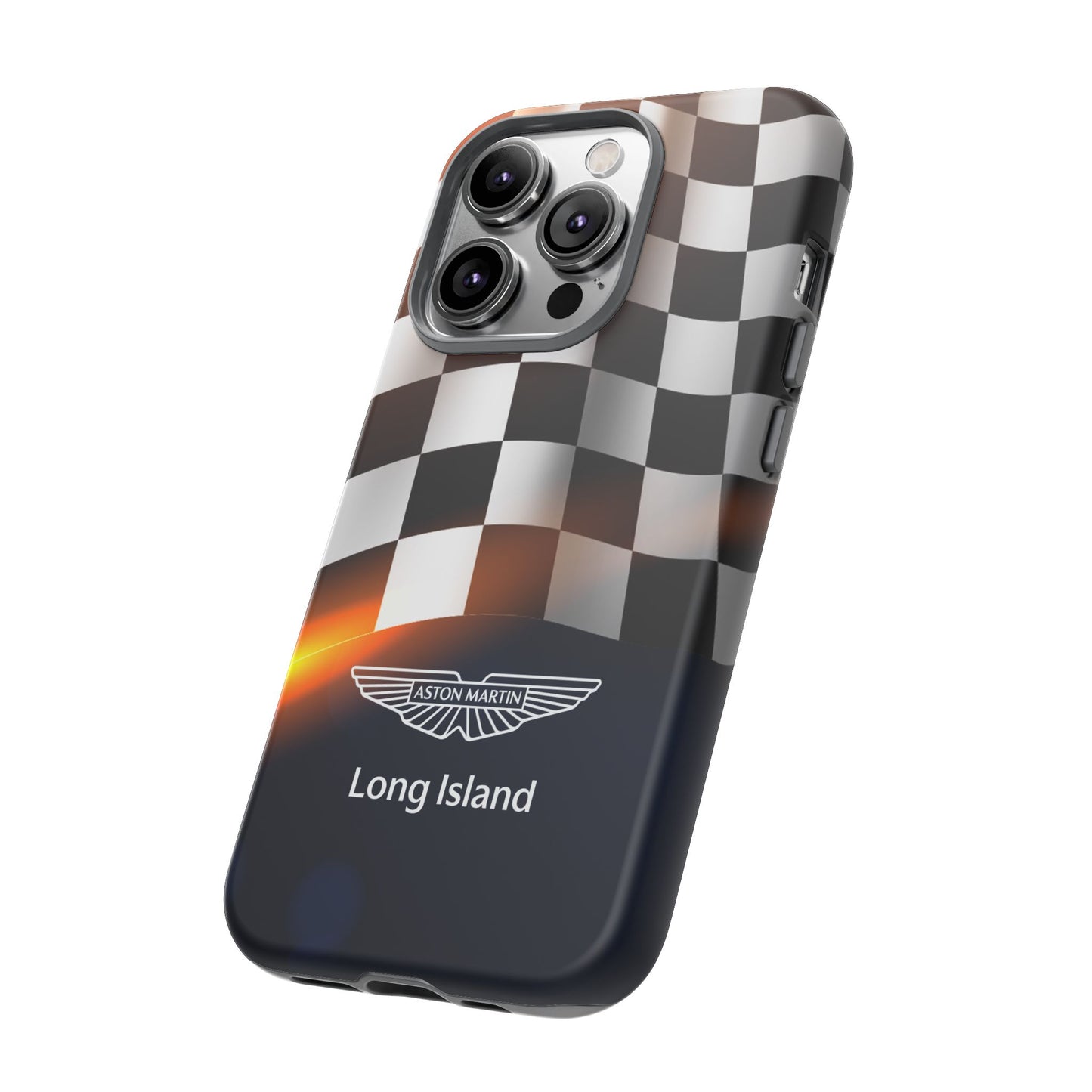 Aston Martin Long Island F1 Checkered Flag Impact-Resistant Phone Case | Durable Protection for Car Enthusiasts
