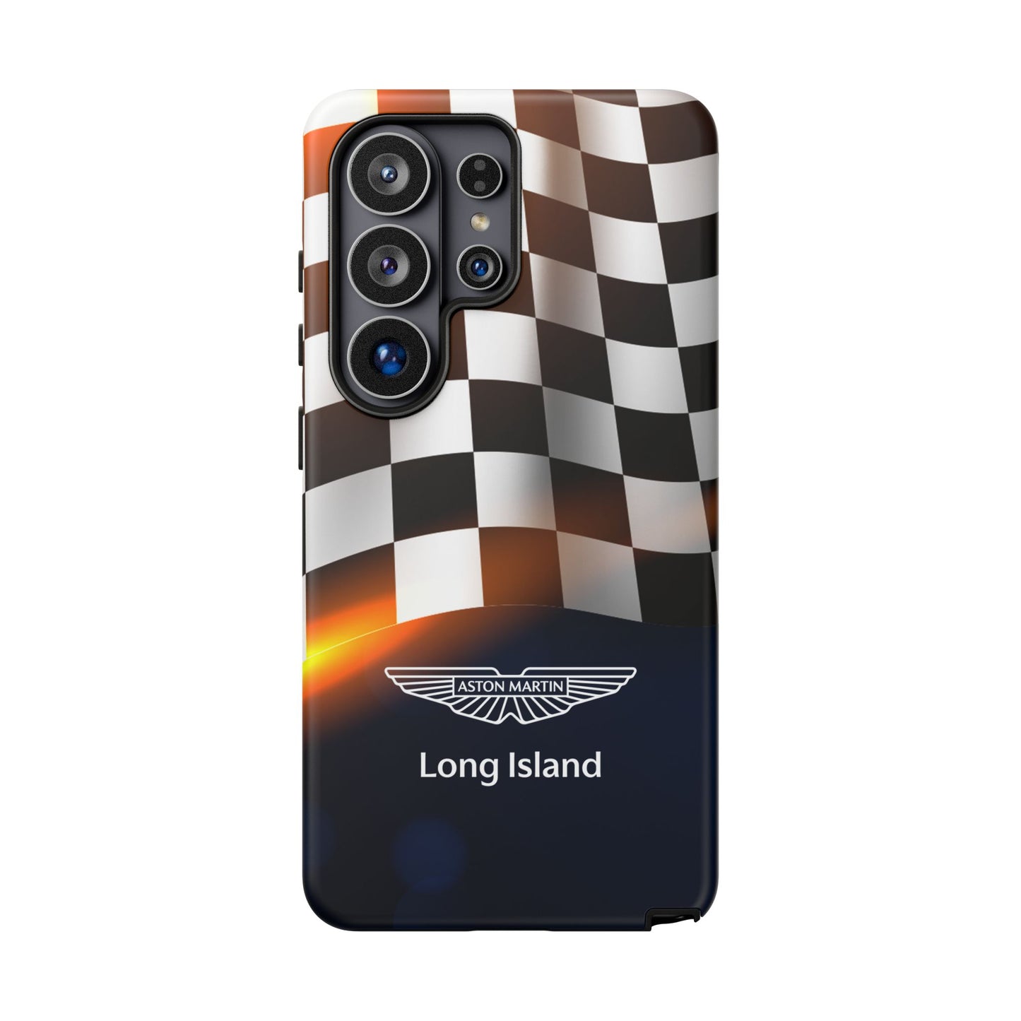 Aston Martin Long Island F1 Checkered Flag Impact-Resistant Phone Case | Durable Protection for Car Enthusiasts