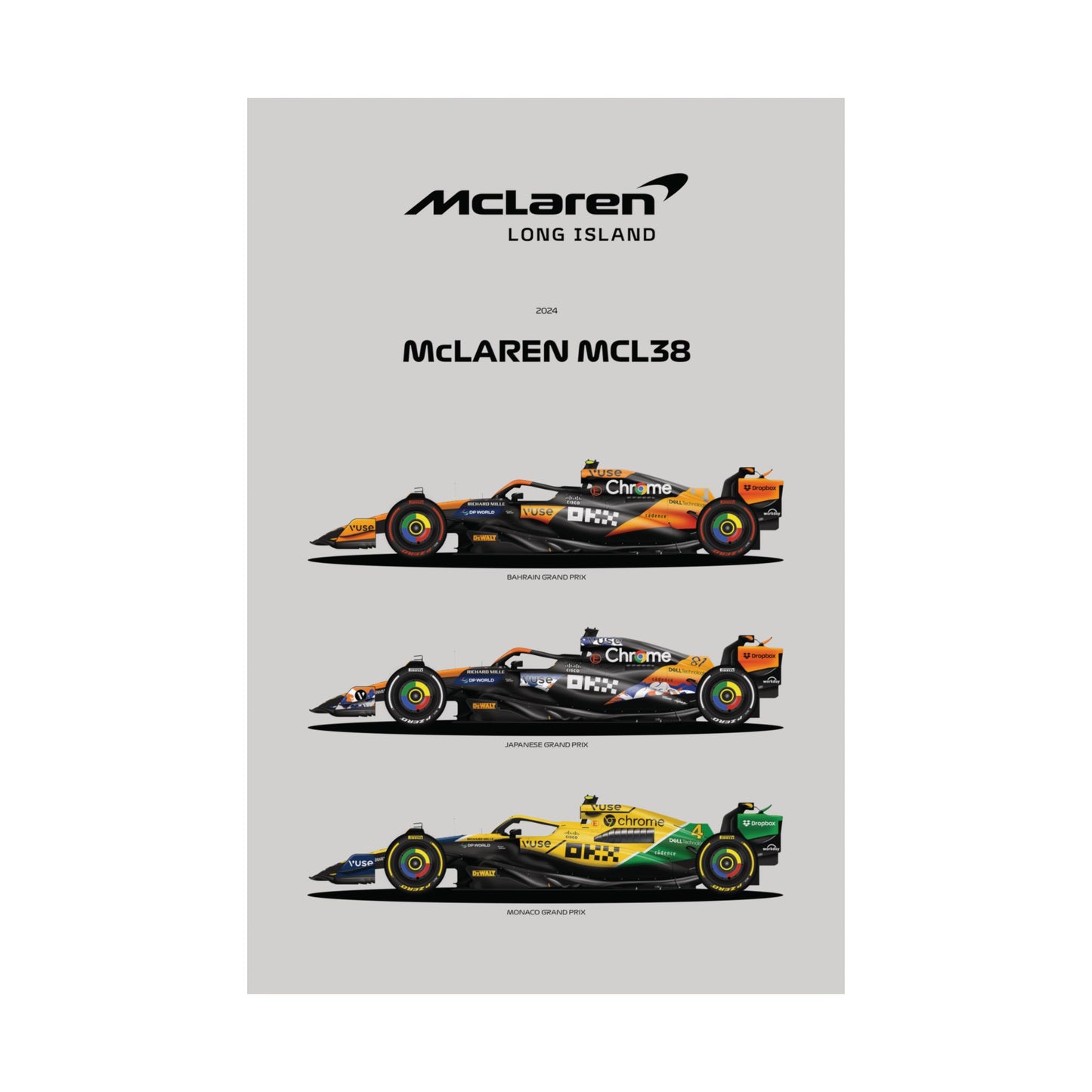 McLaren Long Island Formula 1 inspired| McLaren McL38 livery Satin Poster