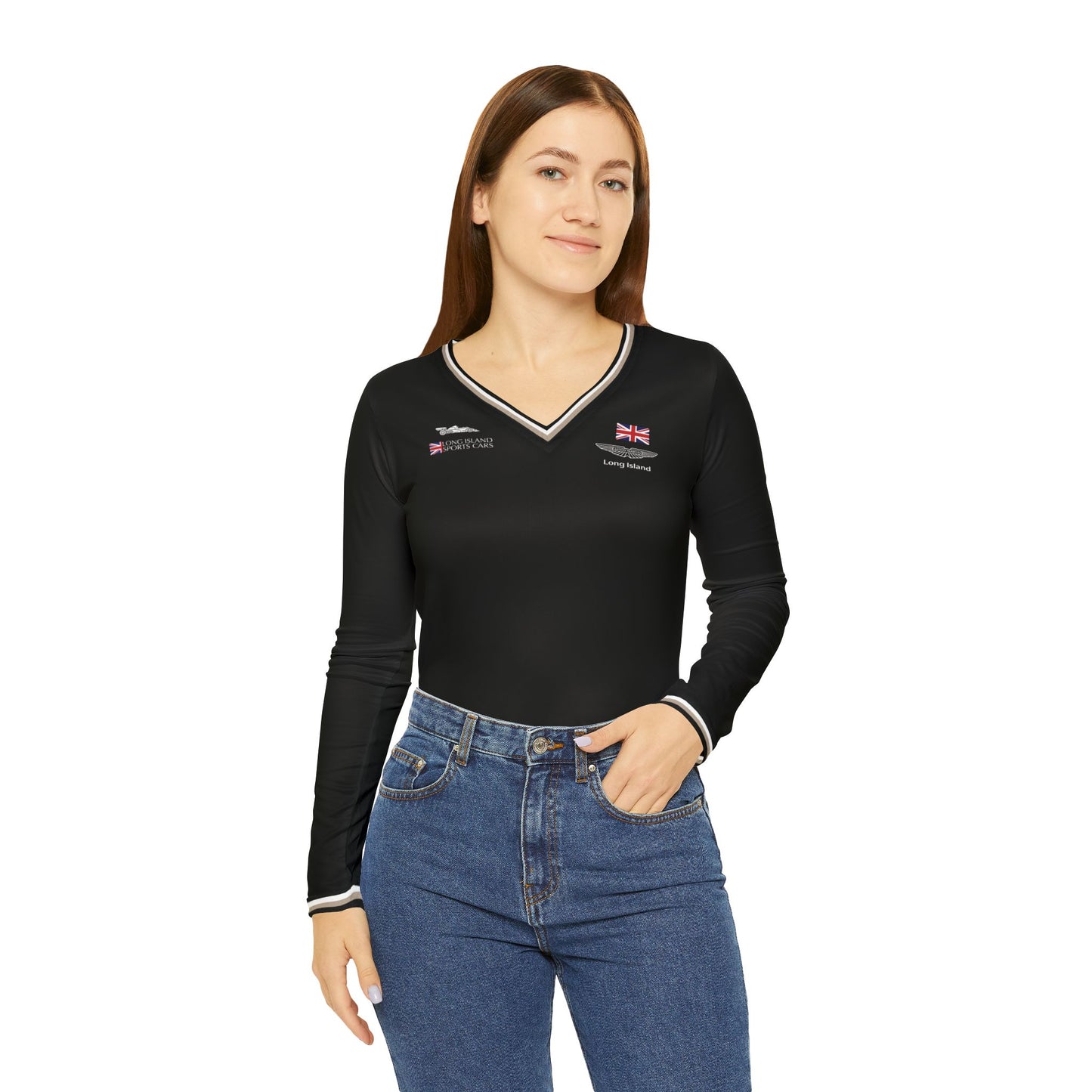 Aston Martin Long Island Long Sleeve V-Neck Shirt Performance Top for Women