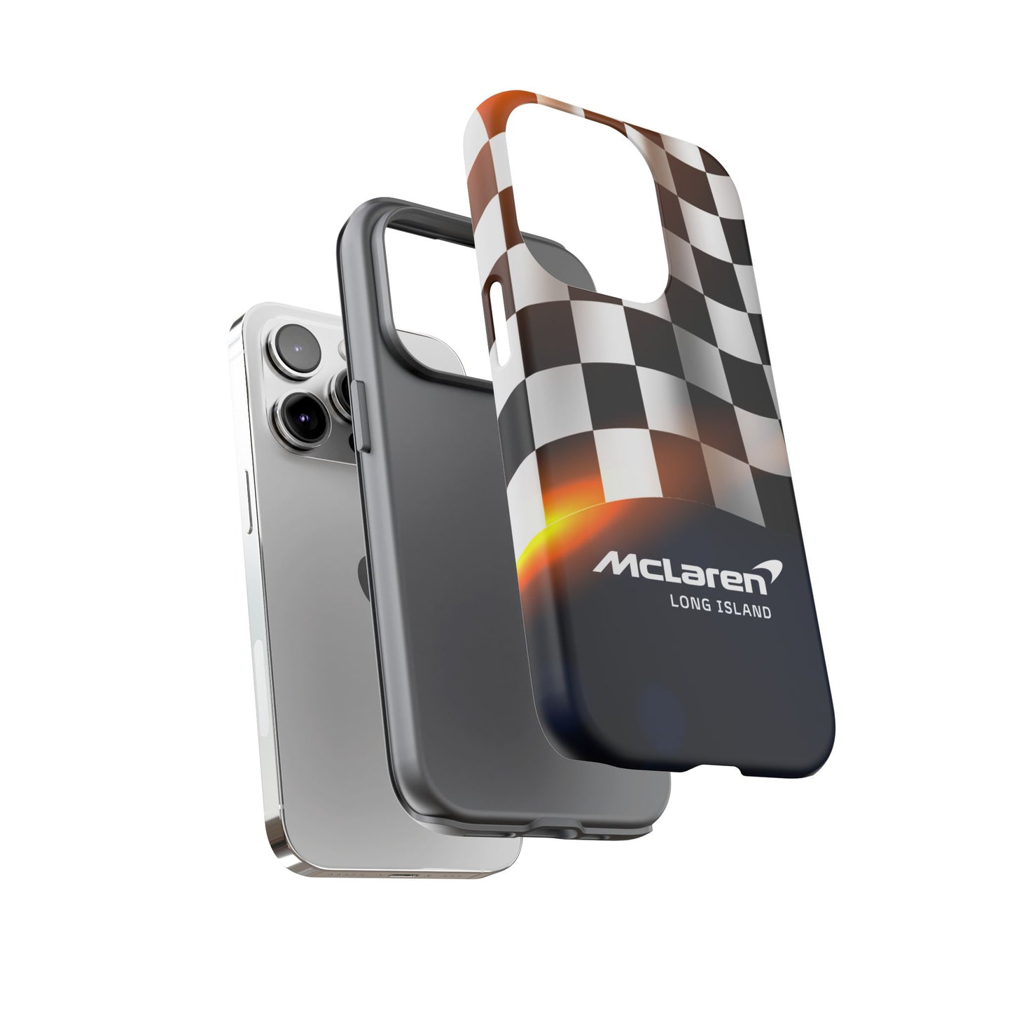 McLaren Long Island F1 Checkered Flag Impact-Resistant Phone Case | Durable Protection for Car Enthusiasts