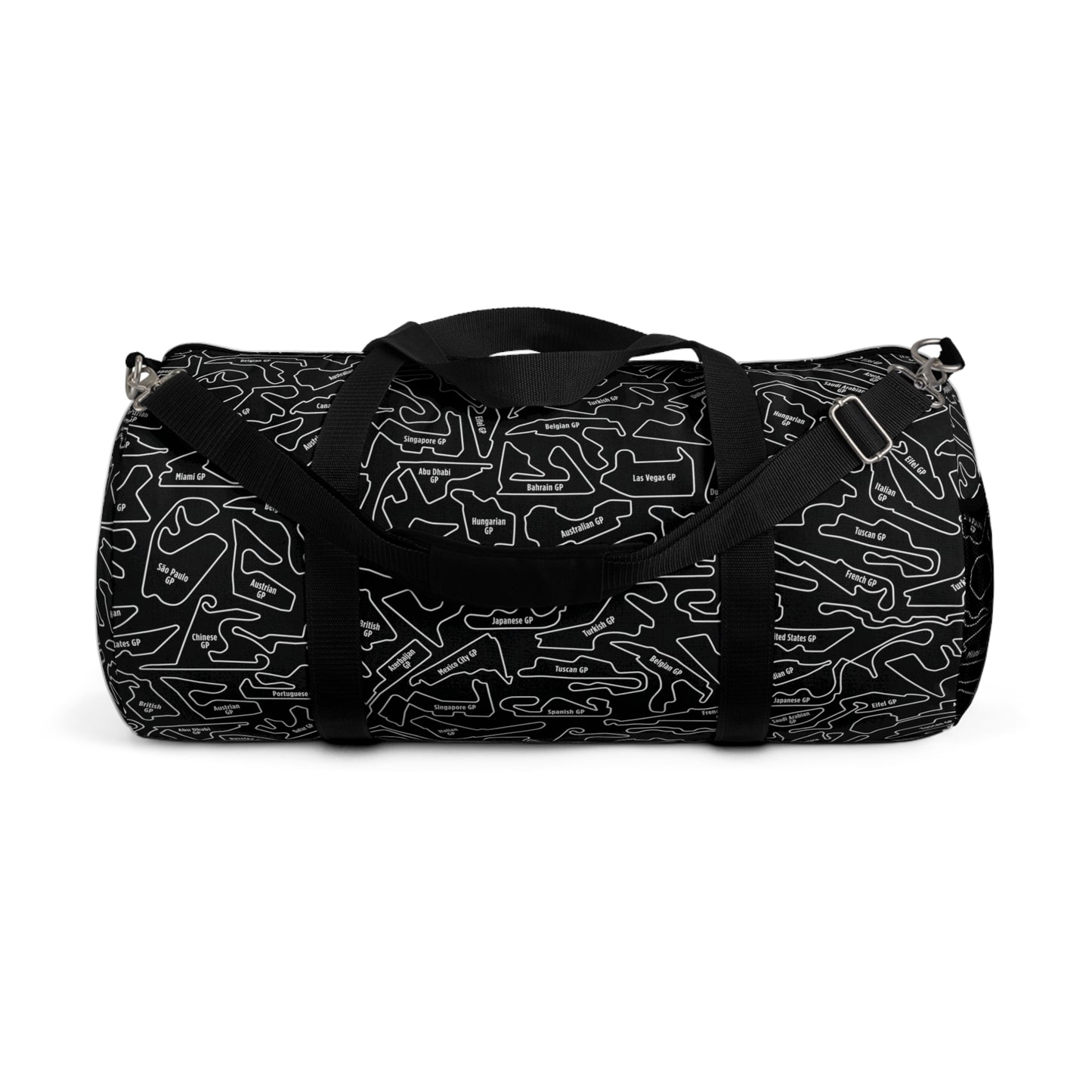 Long Island Sports Cars F1 Racetrack Vibrant Black Travel Duffel Bag