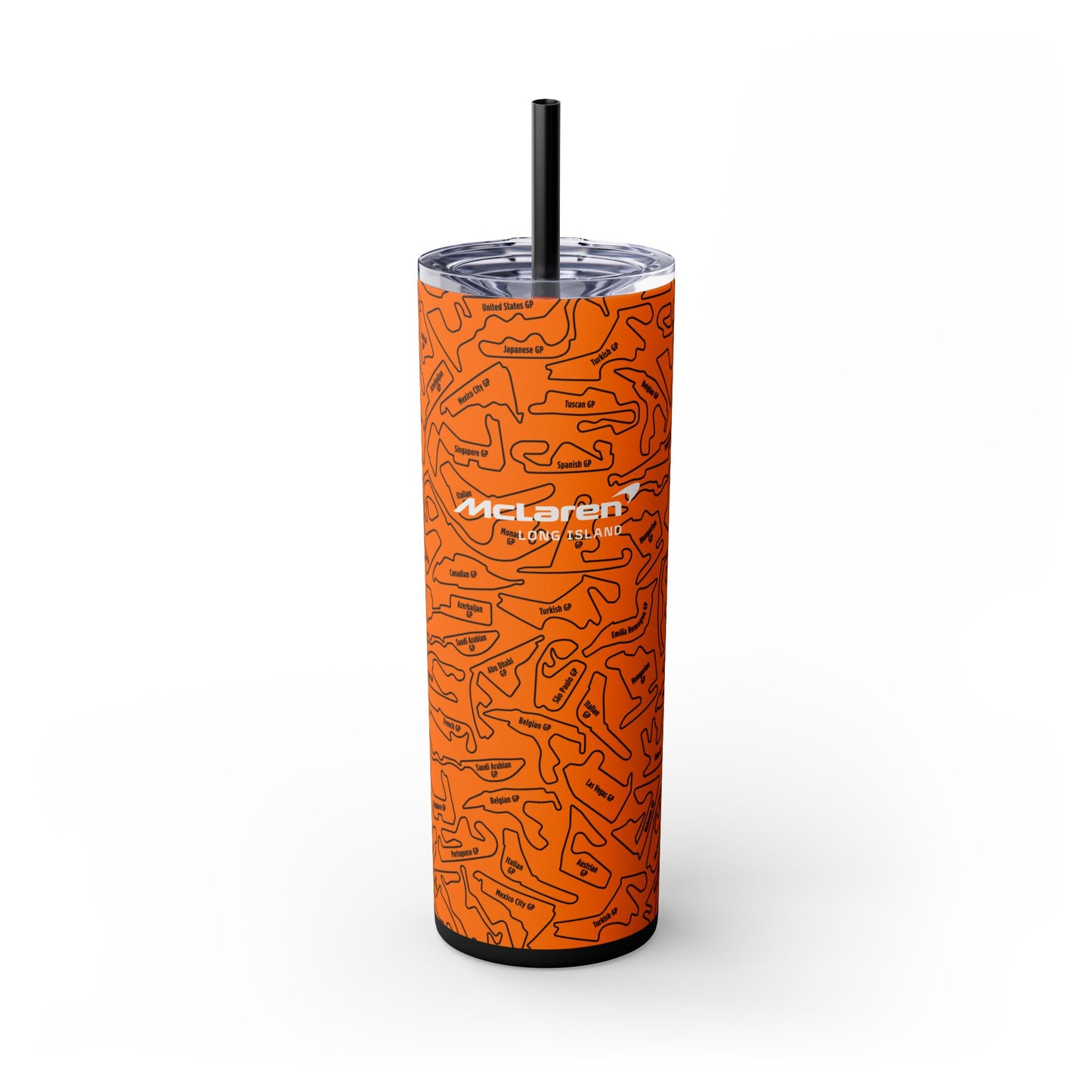 McLaren Long Island F1 Race Tracks 20oz Skinny Tumbler with Straw - Sleek Travel Mug for Car Enthusiasts