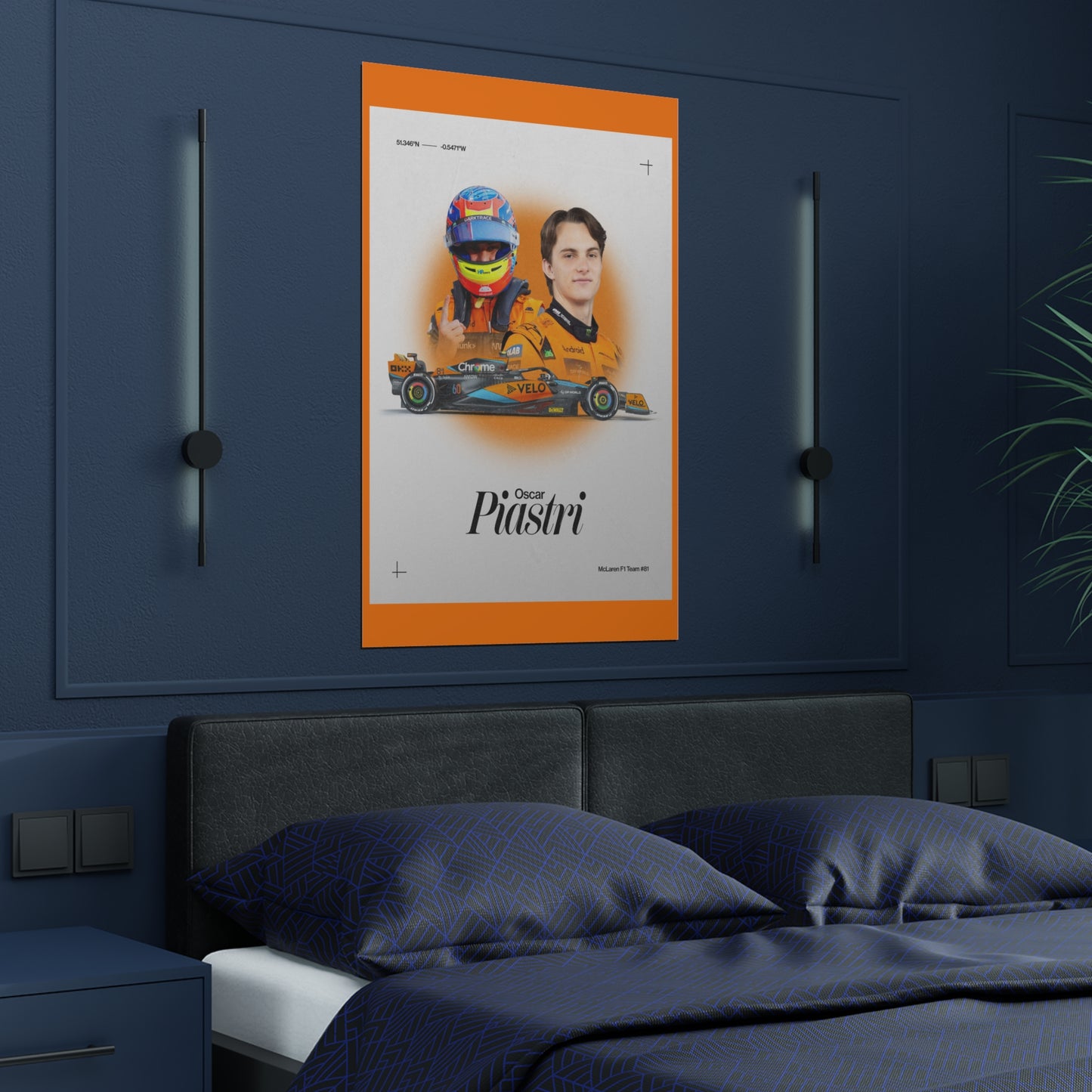 McLaren F1 inspired Oscar Piastri Satin Poster Home Decor for F1 Fans