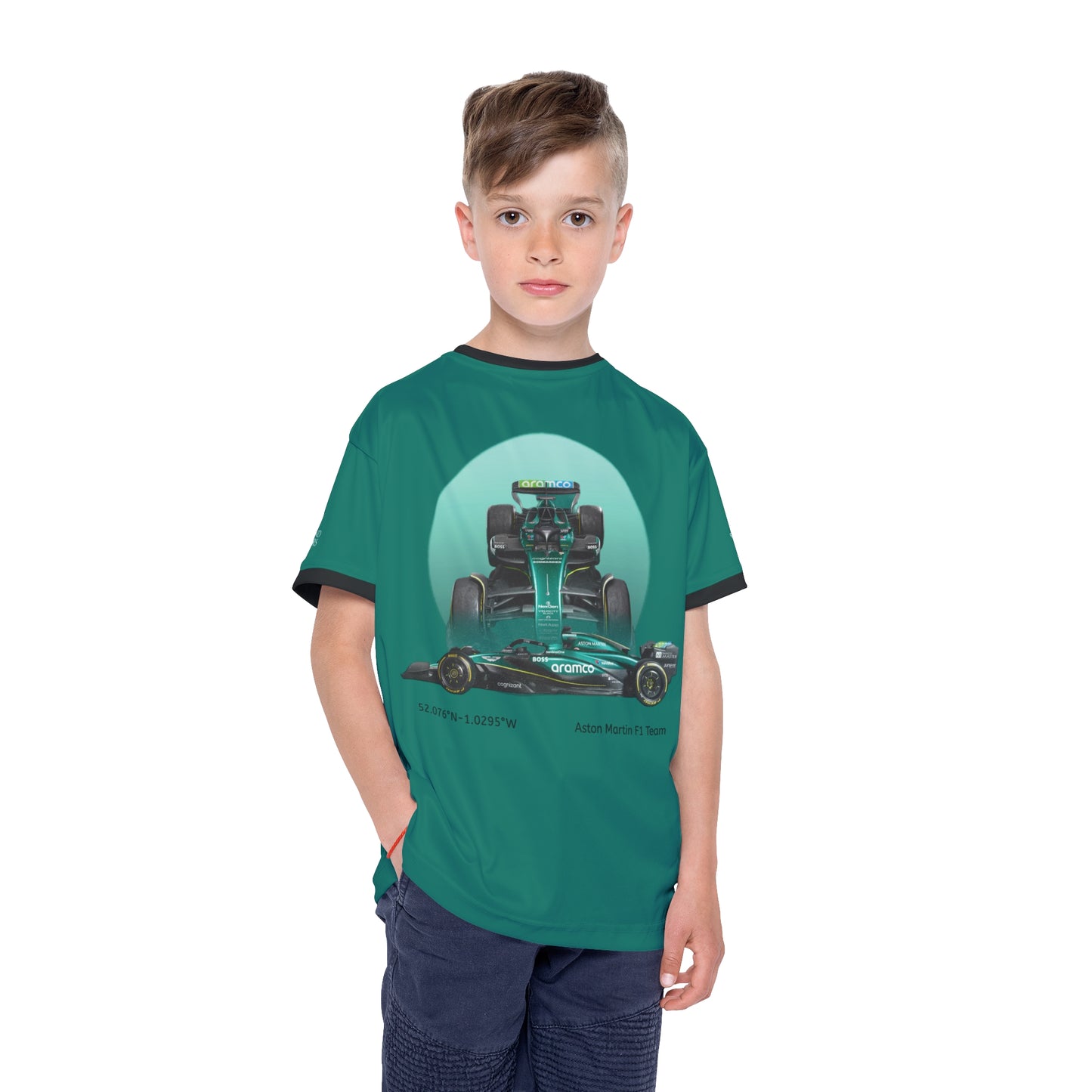 Kids Sports Jersey -Aston Martin Formula 1 inspired Design for Young Speed Enthusiasts