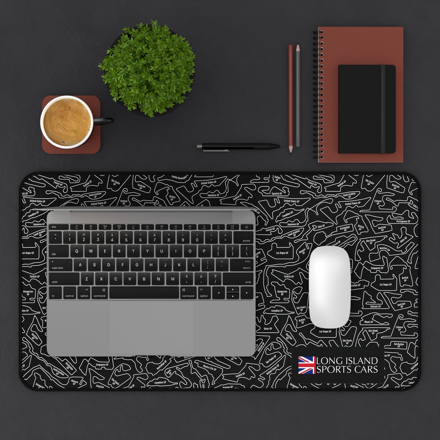 Long Island Sports Cars Mouse Pad Black F1 Racing Track Pattern Desk Mat