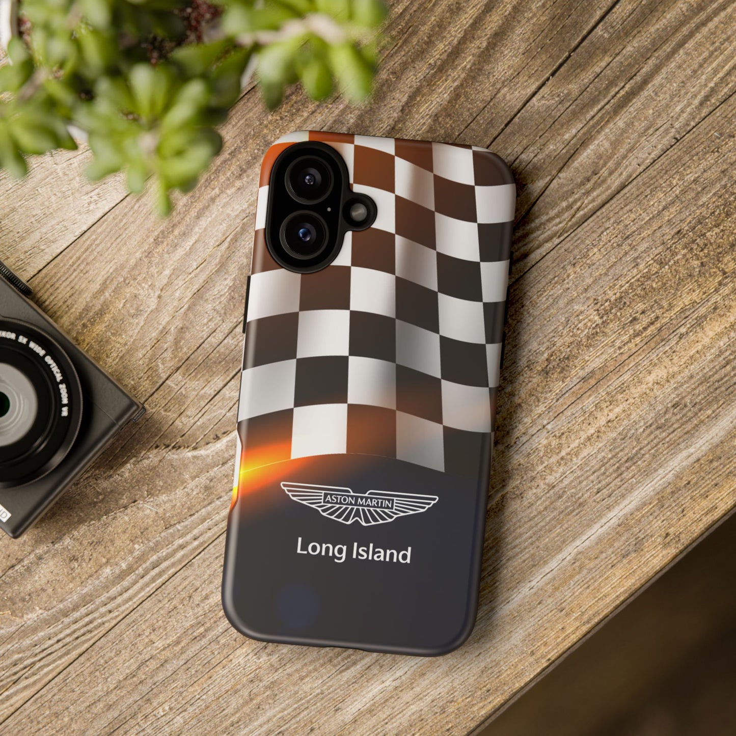 Aston Martin Long Island F1 Checkered Flag Impact-Resistant Phone Case | Durable Protection for Car Enthusiasts