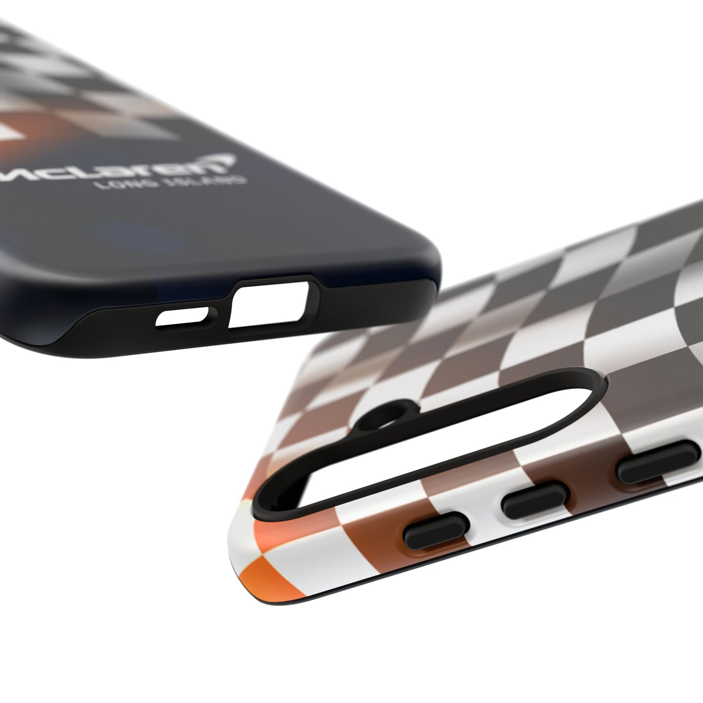McLaren Long Island F1 Checkered Flag Impact-Resistant Phone Case | Durable Protection for Car Enthusiasts