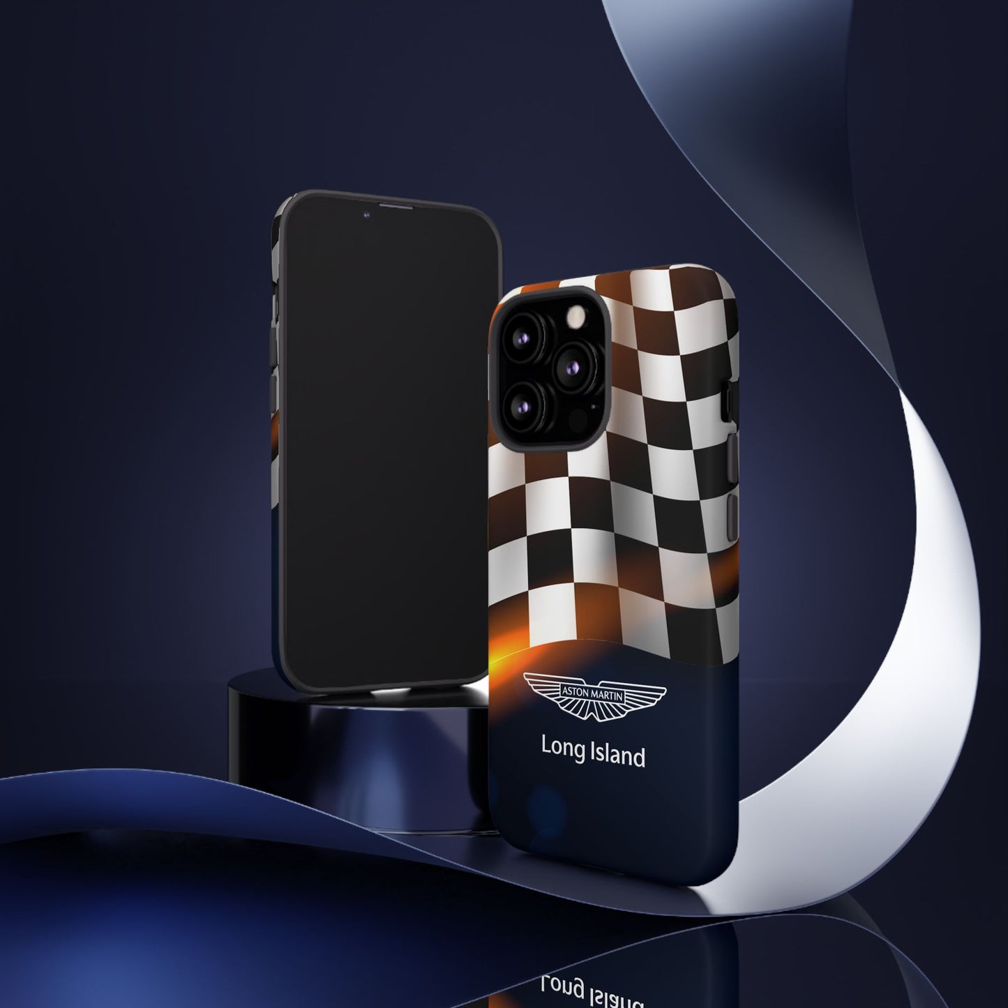 Aston Martin Long Island F1 Checkered Flag Impact-Resistant Phone Case | Durable Protection for Car Enthusiasts