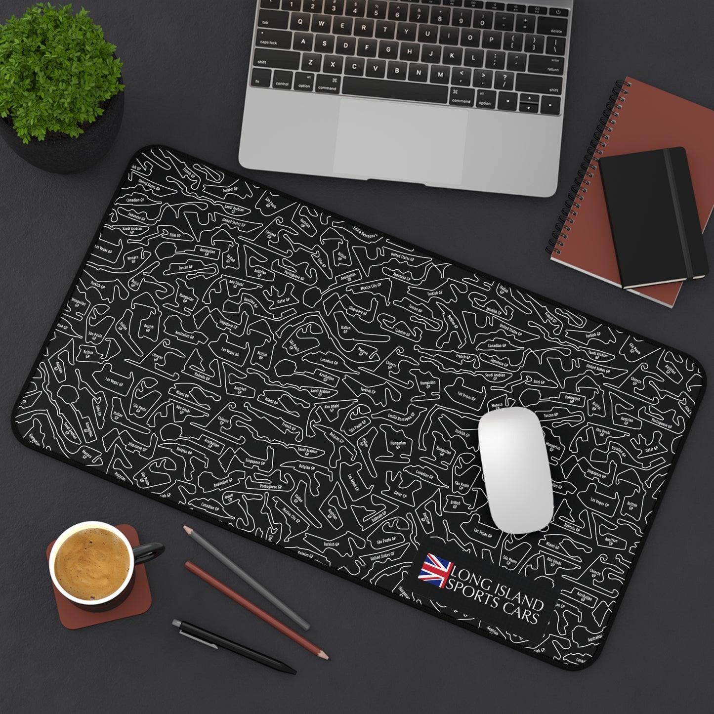 Long Island Sports Cars Mouse Pad Black F1 Racing Track Pattern Desk Mat