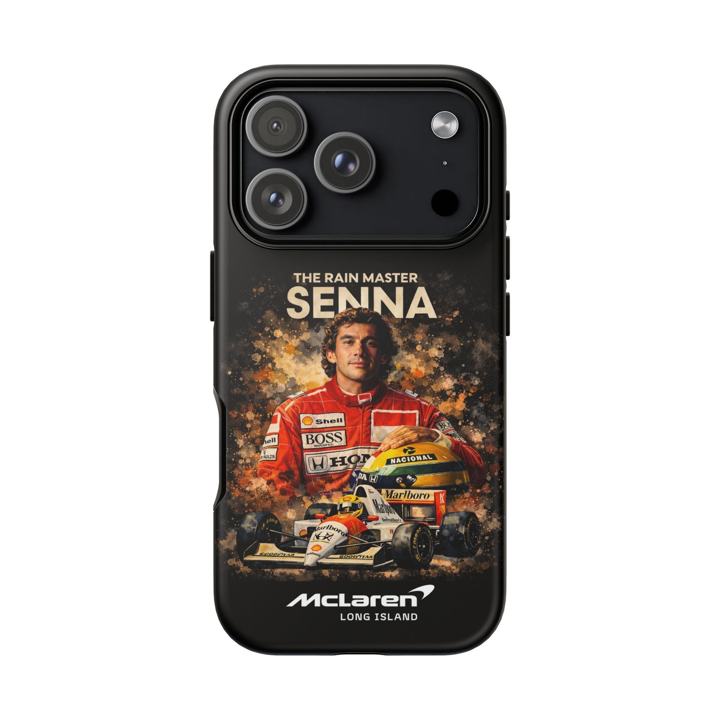 McLaren Long Island “The Rain Master” Ayrton Senna Inspired Impact-Resistant Phone Case | Durable Protection for Car Enthusiasts