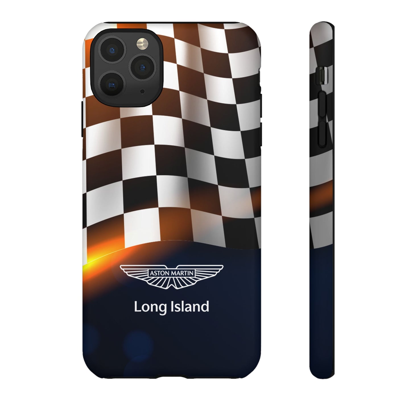 Aston Martin Long Island F1 Checkered Flag Impact-Resistant Phone Case | Durable Protection for Car Enthusiasts