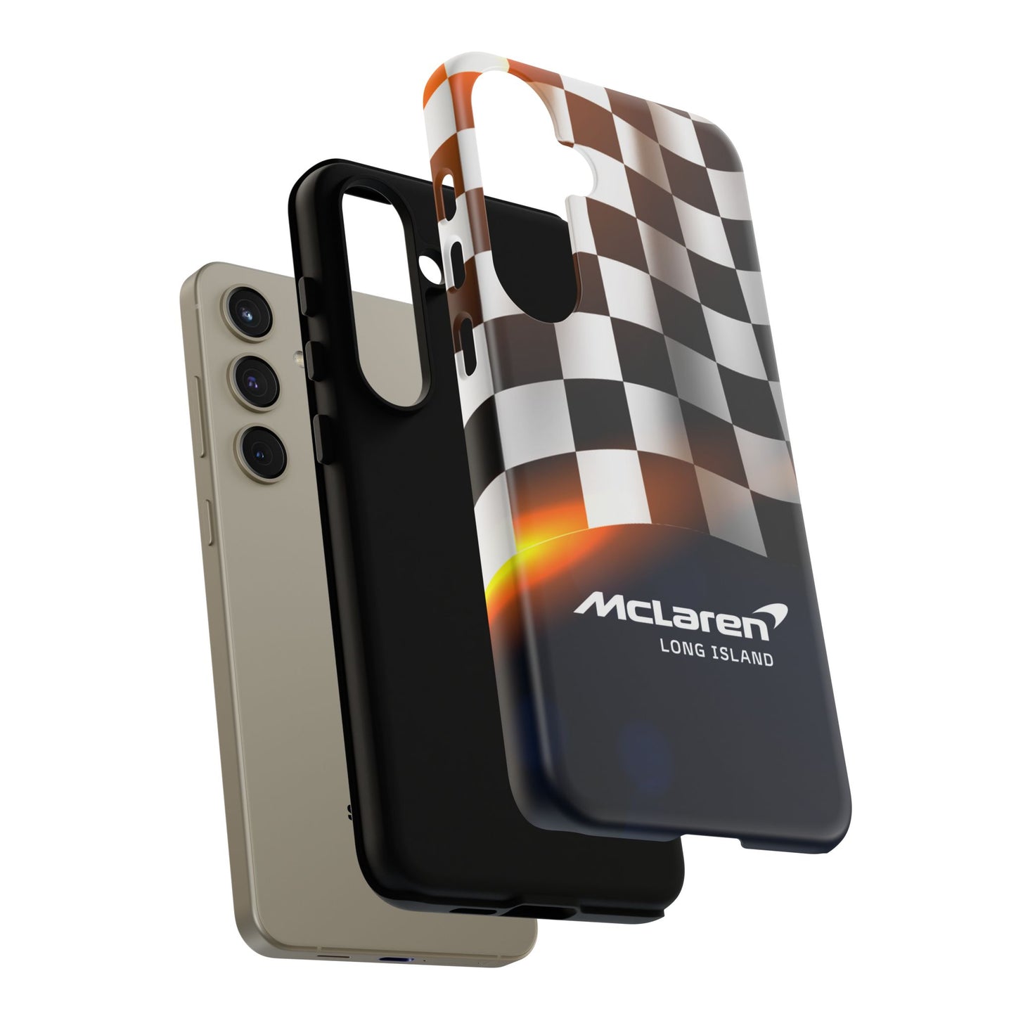 McLaren Long Island F1 Checkered Flag Impact-Resistant Phone Case | Durable Protection for Car Enthusiasts
