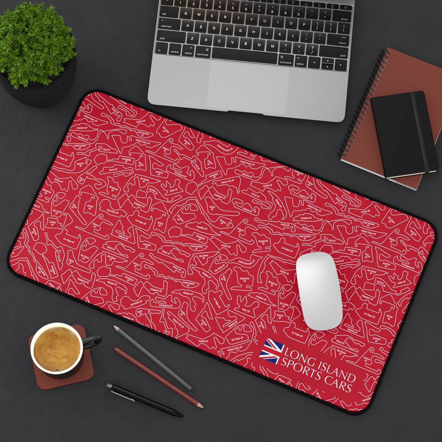 Long Island Sports Cars Mouse Pad Red F1 Racing Track Pattern Desk Mat