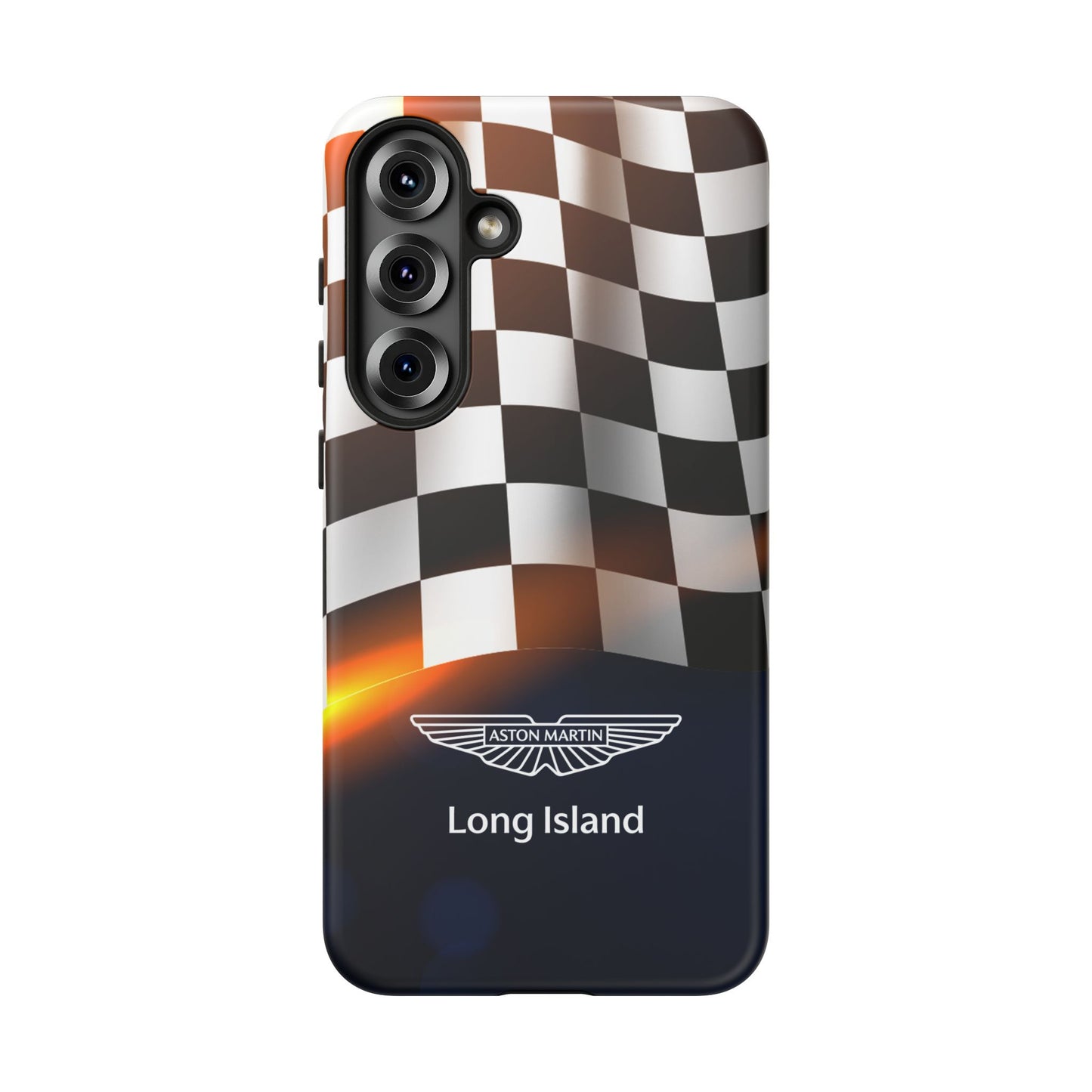 Aston Martin Long Island F1 Checkered Flag Impact-Resistant Phone Case | Durable Protection for Car Enthusiasts
