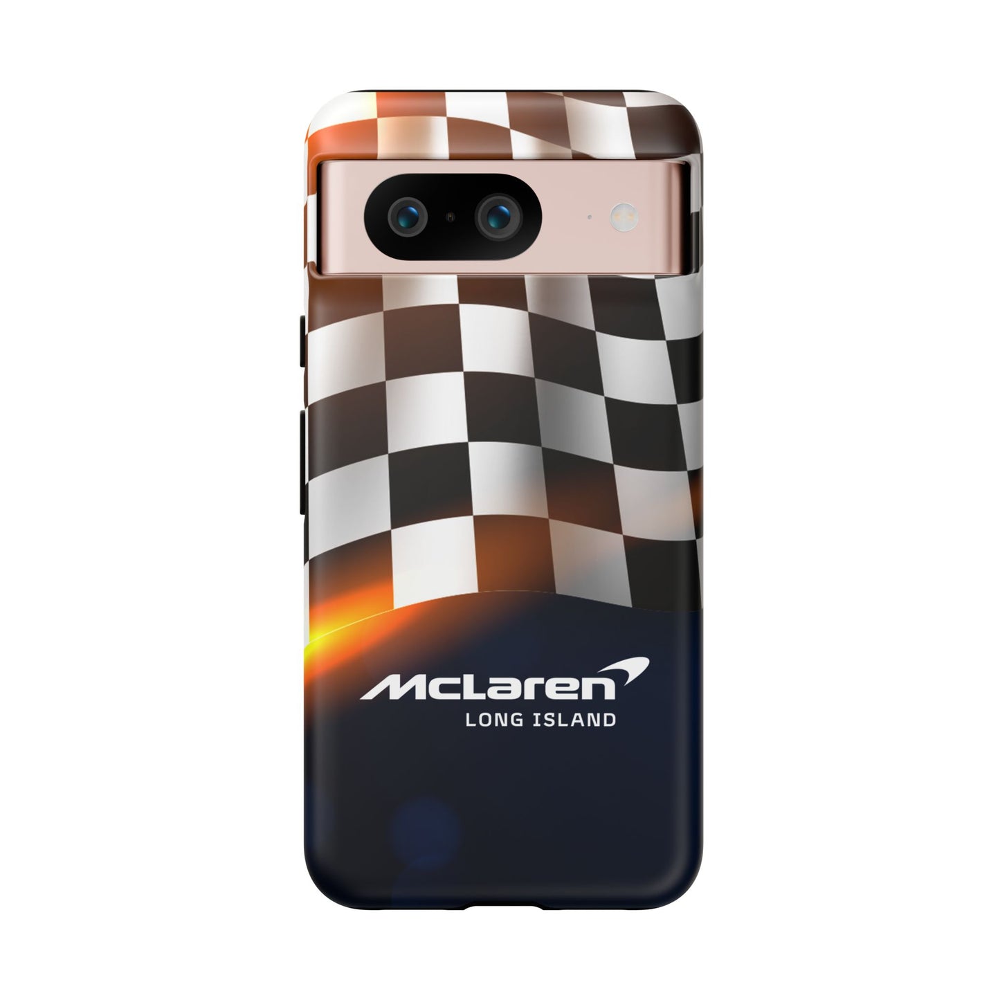 McLaren Long Island F1 Checkered Flag Impact-Resistant Phone Case | Durable Protection for Car Enthusiasts