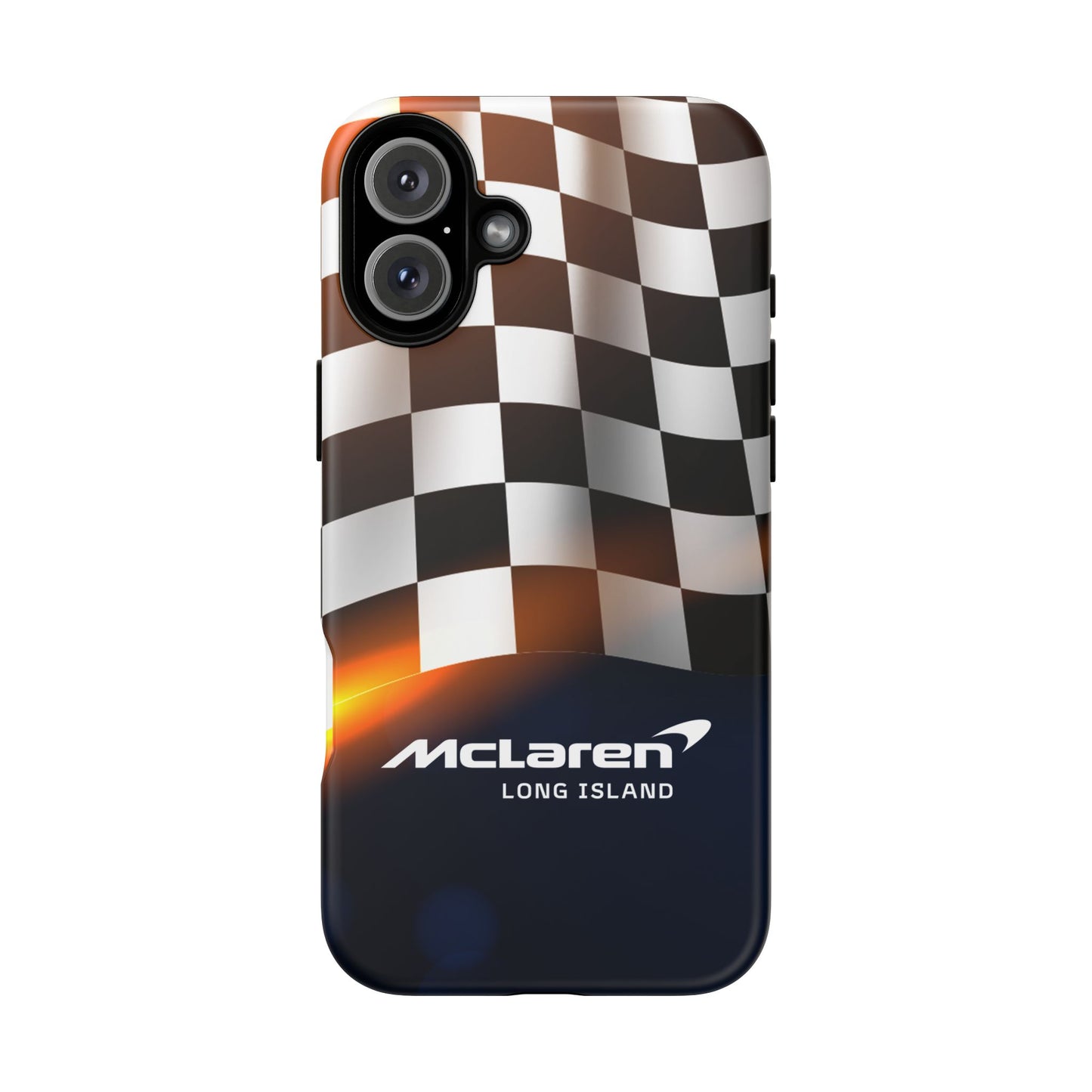 McLaren Long Island F1 Checkered Flag Impact-Resistant Phone Case | Durable Protection for Car Enthusiasts