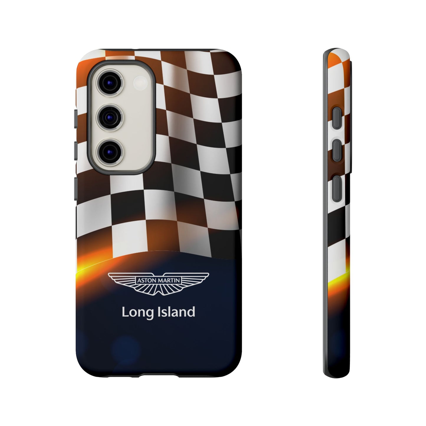 Aston Martin Long Island F1 Checkered Flag Impact-Resistant Phone Case | Durable Protection for Car Enthusiasts