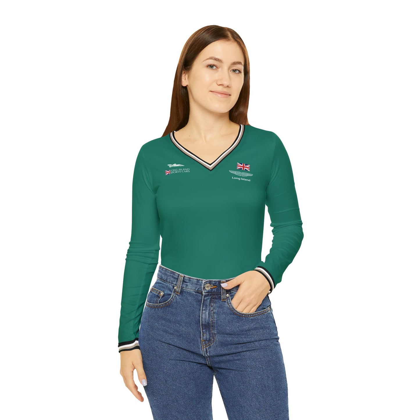 Aston Martin Long Island Long Sleeve V-Neck Shirt Performance Top for Women