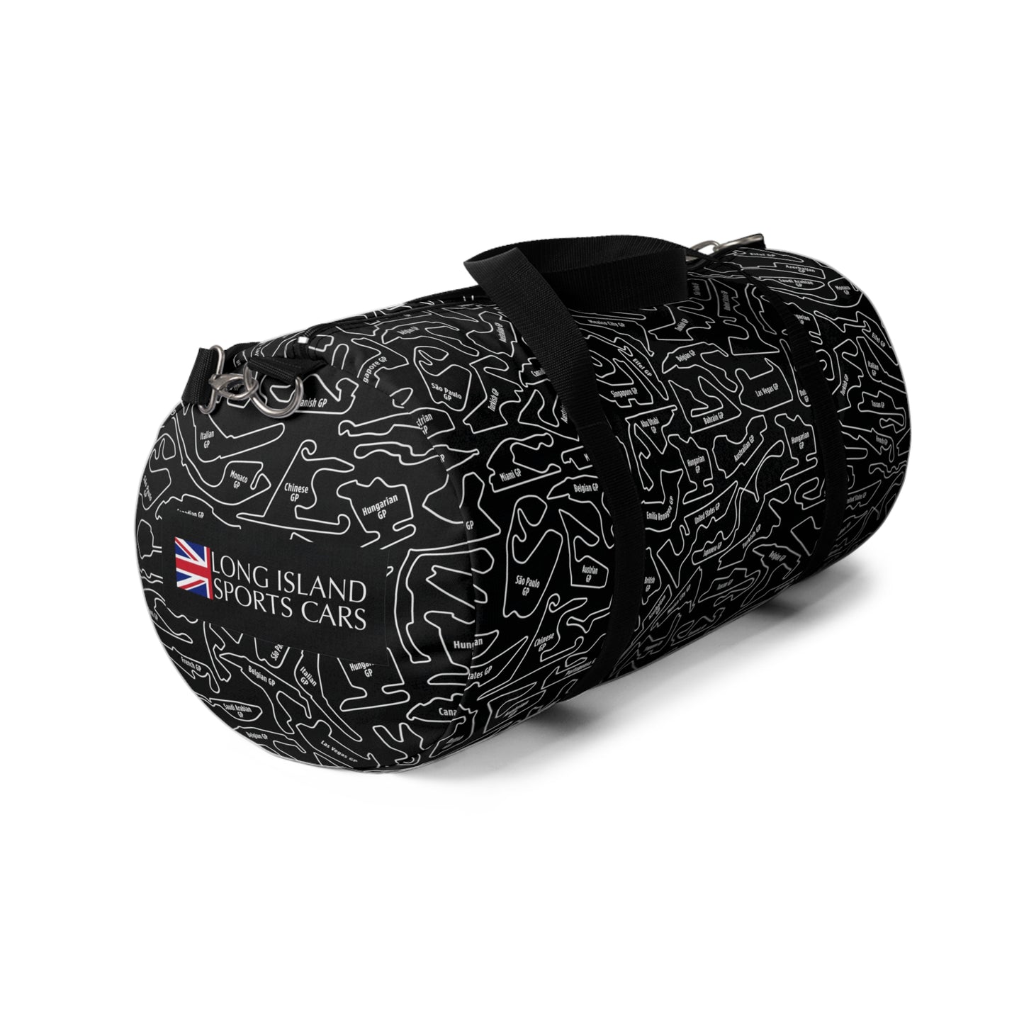 Long Island Sports Cars F1 Racetrack Vibrant Black Travel Duffel Bag
