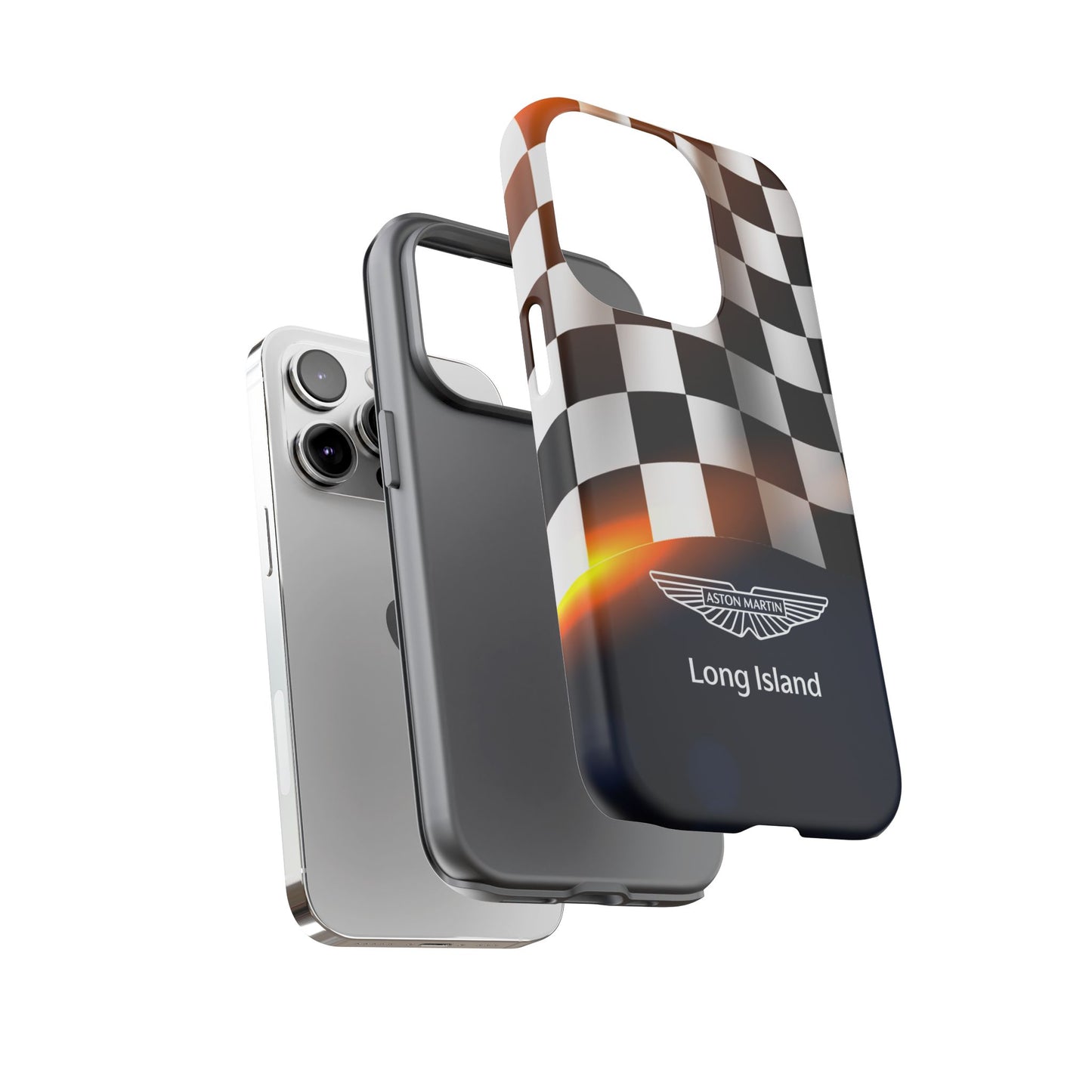 Aston Martin Long Island F1 Checkered Flag Impact-Resistant Phone Case | Durable Protection for Car Enthusiasts