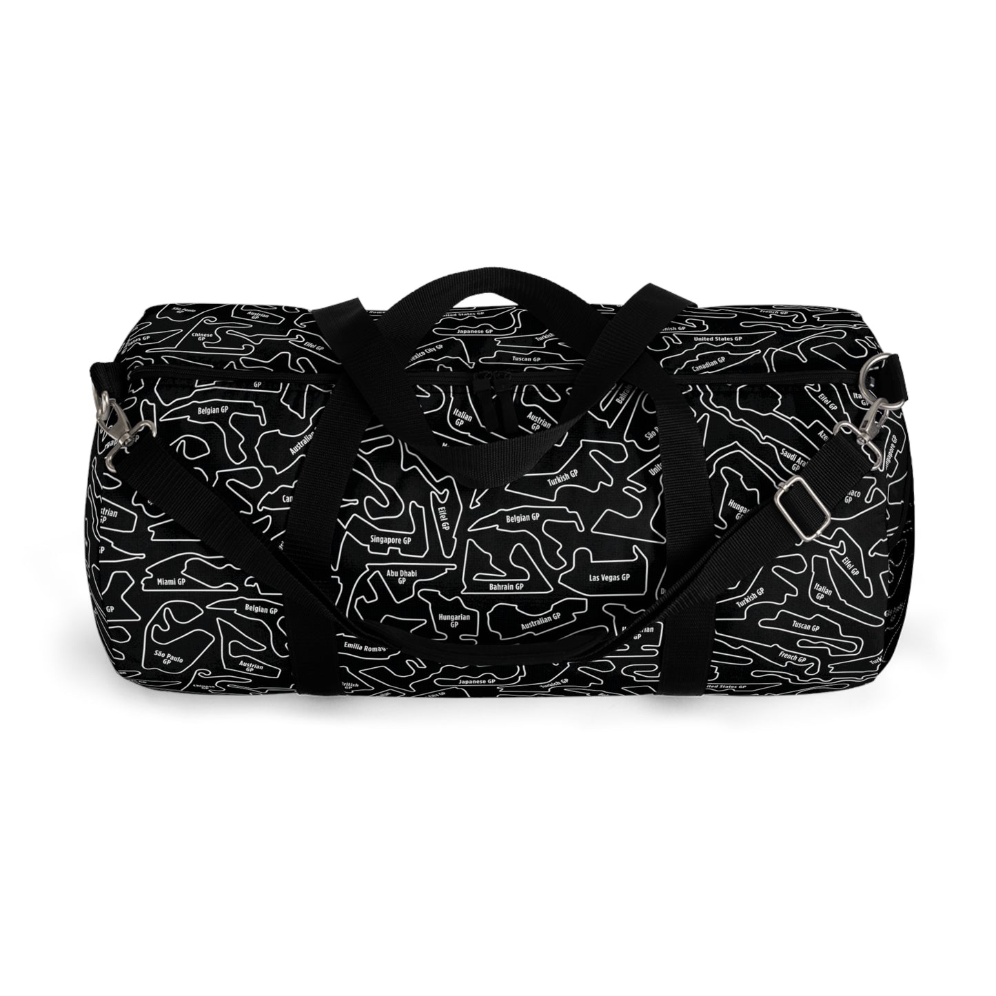 Long Island Sports Cars F1 Racetrack Vibrant Black Travel Duffel Bag