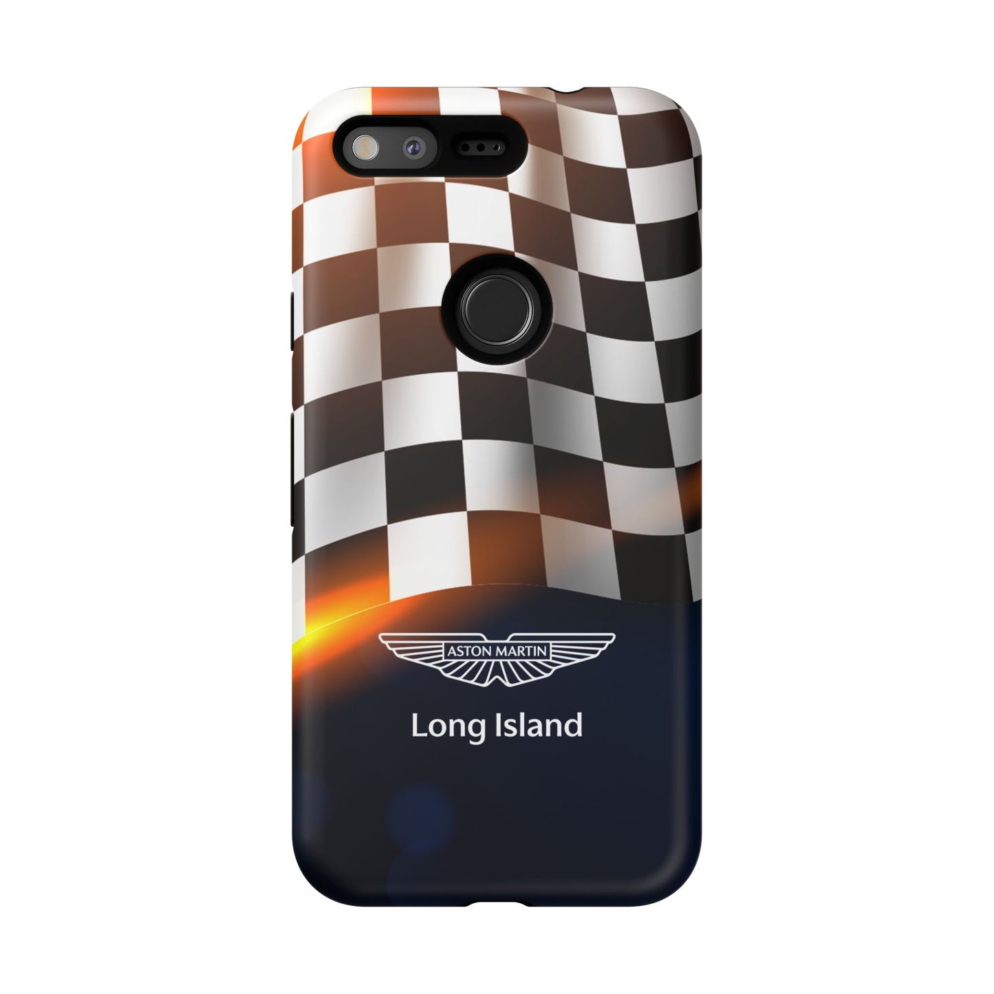 Aston Martin Long Island F1 Checkered Flag Impact-Resistant Phone Case | Durable Protection for Car Enthusiasts