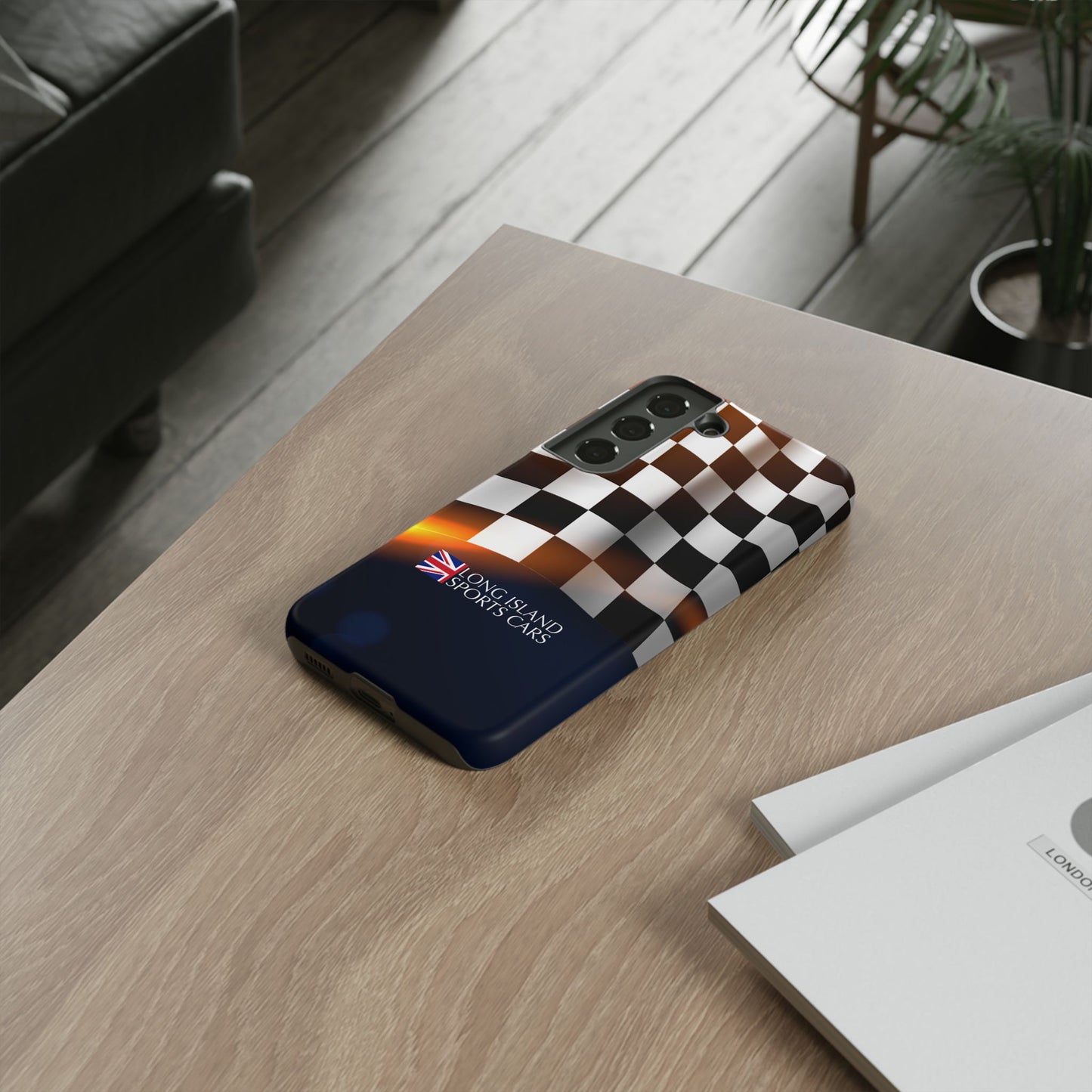 Long Island Sports Cars F1 Checkered Flag Impact-Resistant Phone Case | Durable Protection for Car Enthusiasts