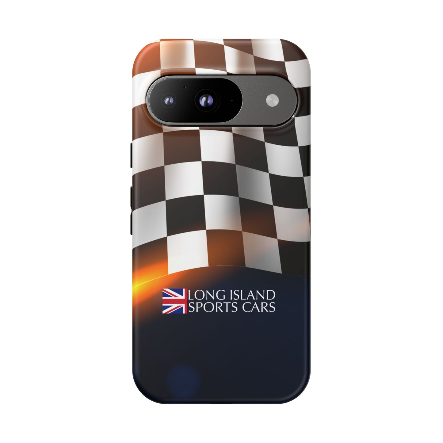 Long Island Sports Cars F1 Checkered Flag Impact-Resistant Phone Case | Durable Protection for Car Enthusiasts