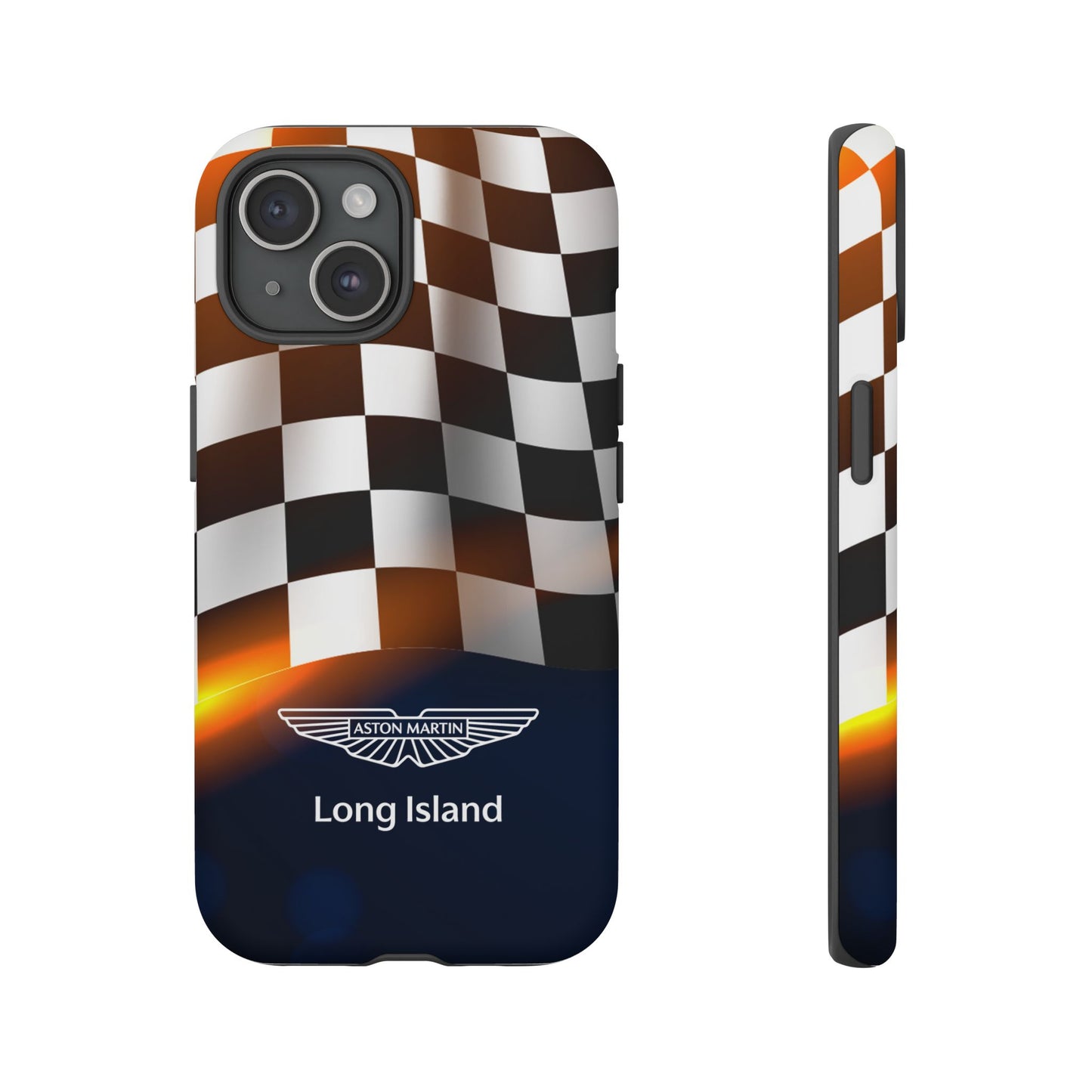 Aston Martin Long Island F1 Checkered Flag Impact-Resistant Phone Case | Durable Protection for Car Enthusiasts