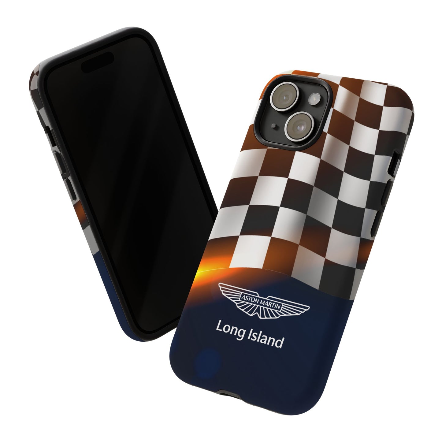 Aston Martin Long Island F1 Checkered Flag Impact-Resistant Phone Case | Durable Protection for Car Enthusiasts