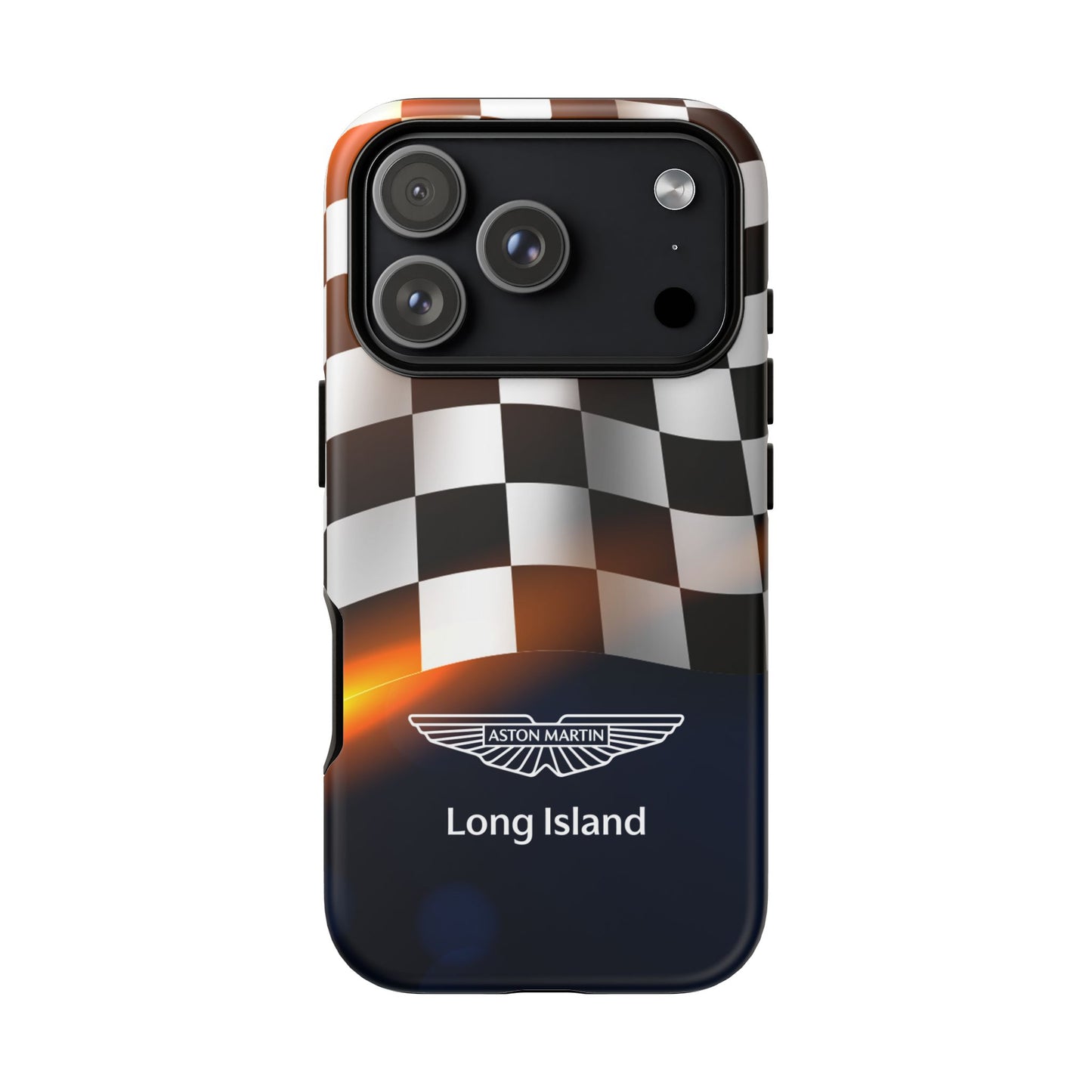 Aston Martin Long Island F1 Checkered Flag Impact-Resistant Phone Case | Durable Protection for Car Enthusiasts