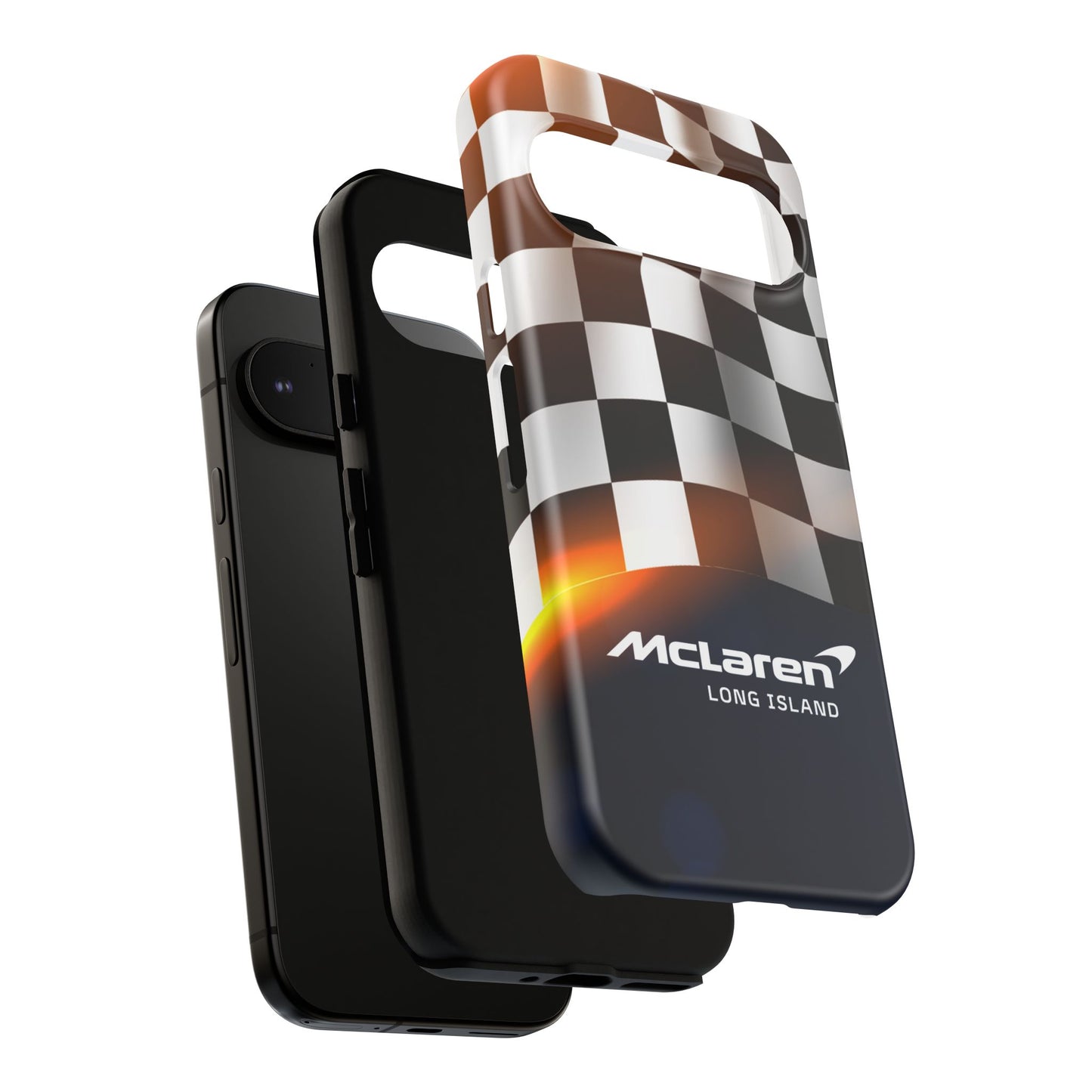 McLaren Long Island F1 Checkered Flag Impact-Resistant Phone Case | Durable Protection for Car Enthusiasts
