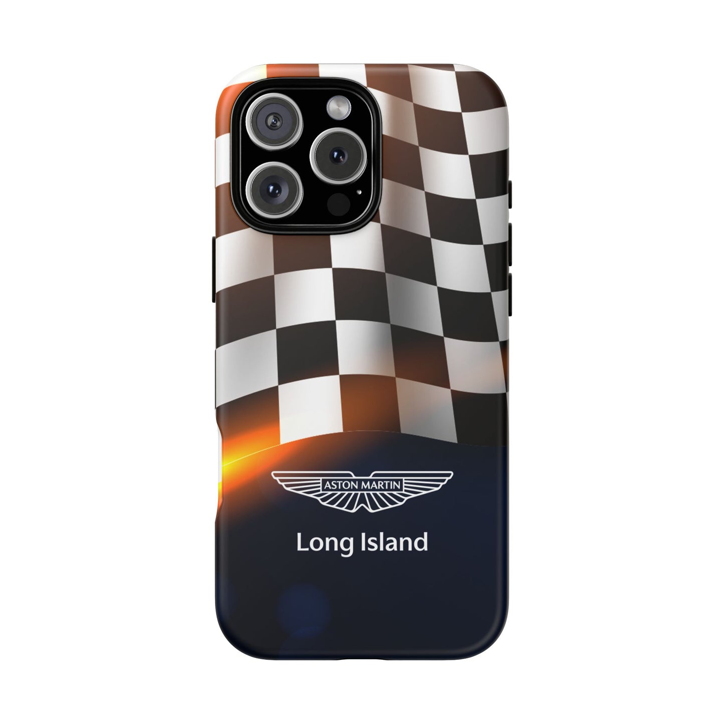 Aston Martin Long Island F1 Checkered Flag Impact-Resistant Phone Case | Durable Protection for Car Enthusiasts