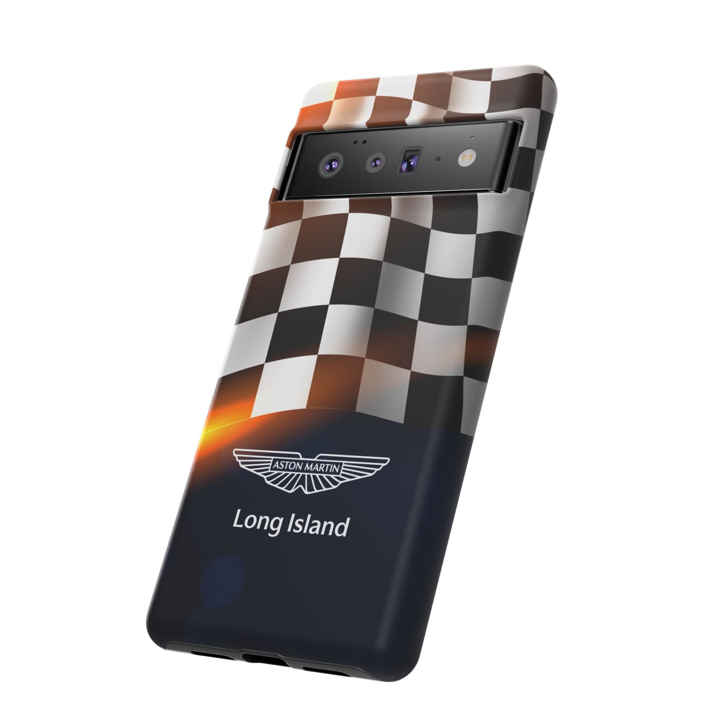 Aston Martin Long Island F1 Checkered Flag Impact-Resistant Phone Case | Durable Protection for Car Enthusiasts