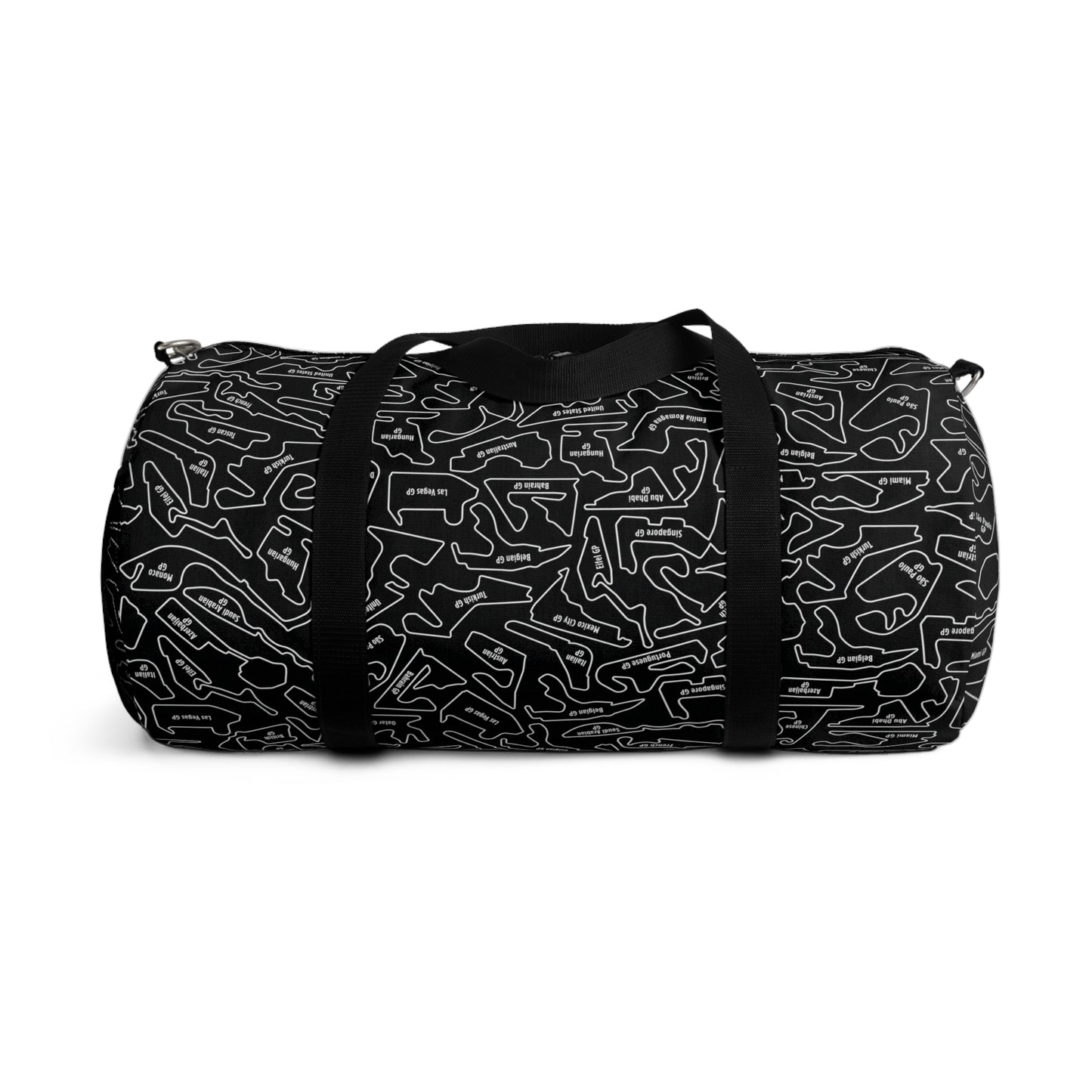 Long Island Sports Cars F1 Racetrack Vibrant Black Travel Duffel Bag